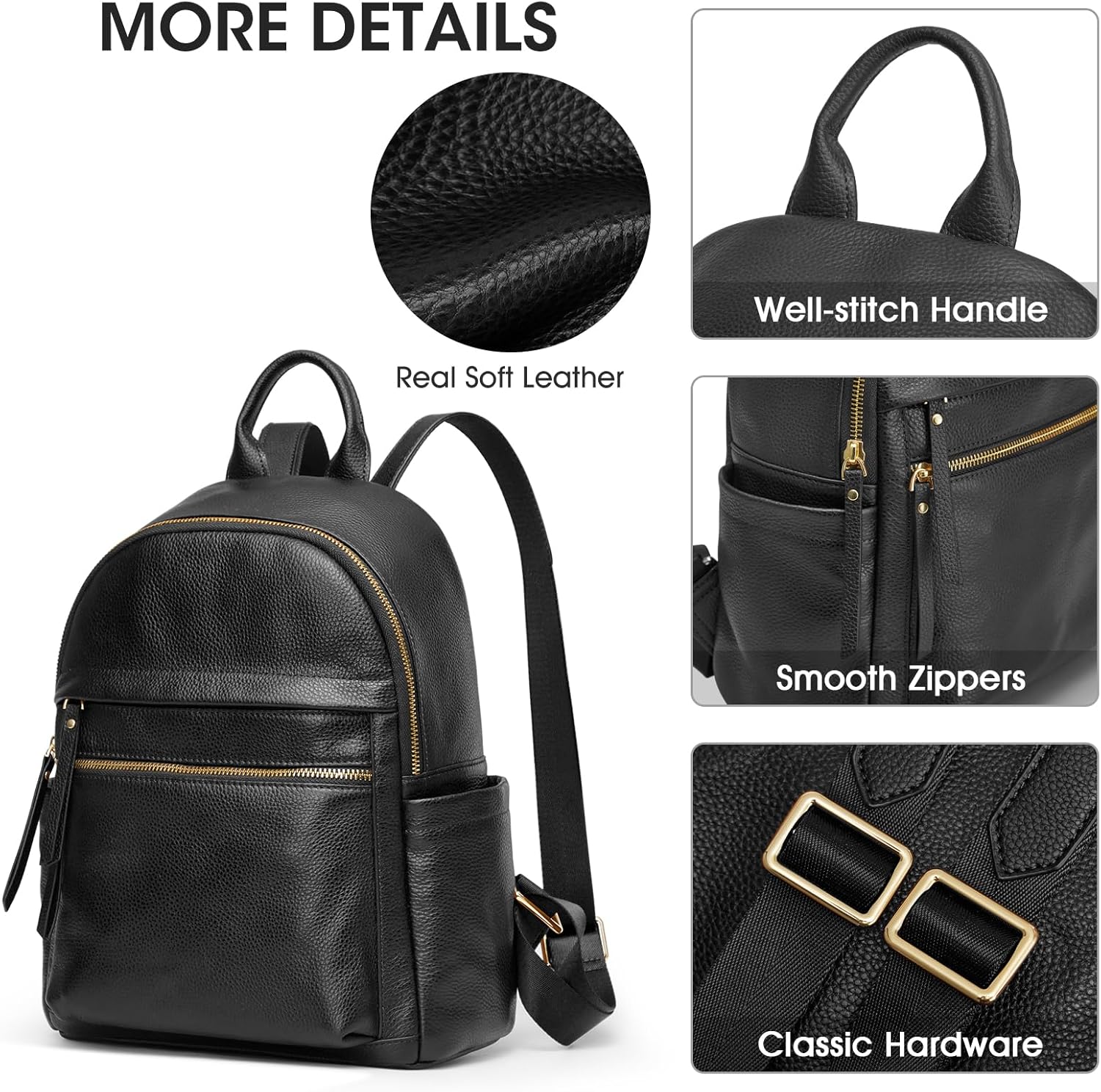 Detalle de Kattee Sac à Dos en Cuir Véritable pour Femme – Multifonction Élégant et Confortable
