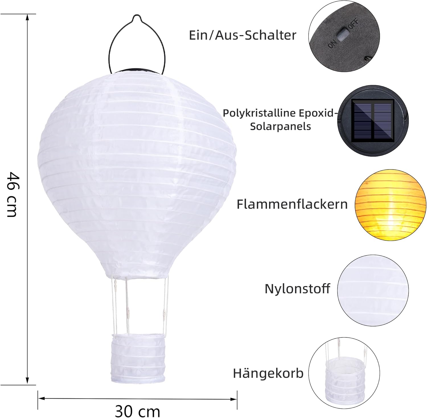 Thumbnail 6 de Solarlampen für Außen Hängend – 30 cm Heißluftballon Solar-Lampion mit flackernder LED-Flamme (1 Stück)