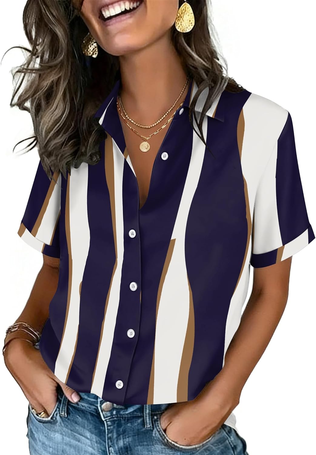 Thumbnail 5 de Zeagoo Button Down Short Sleeve Blouse