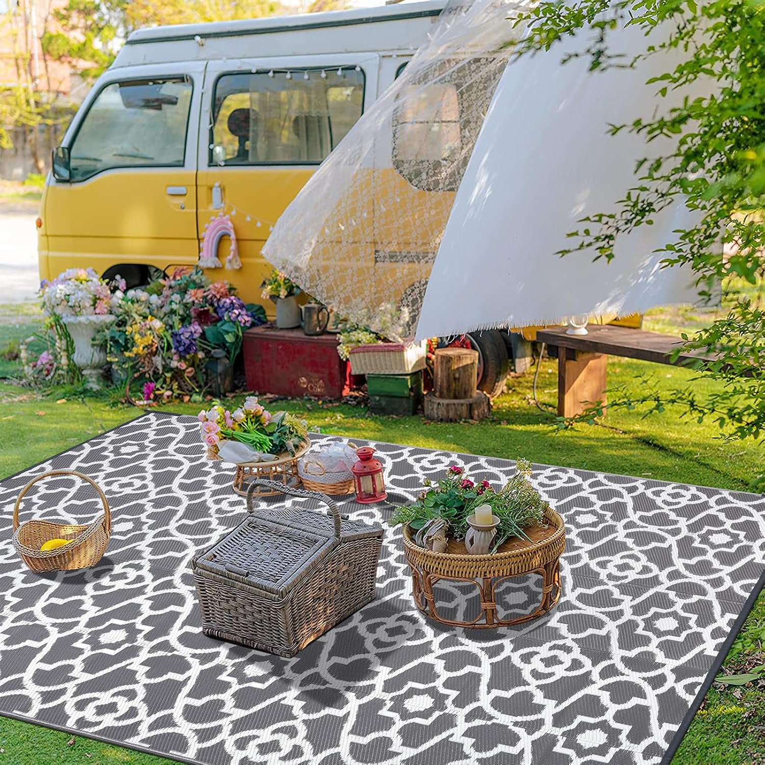 Detalle de Enyhom Outdoor Rug for Garden 270 x 360 cm – Reversible, Waterproof, UV‑Resistant and Lightweight