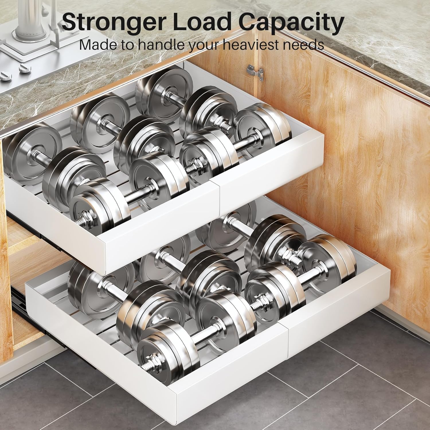 Thumbnail 6 de Pull out Cabinet Organizer, Wider Expandable 14-24" Heavy-Duty Slide-Out Drawers (3 Rails) for Pots and Shelves