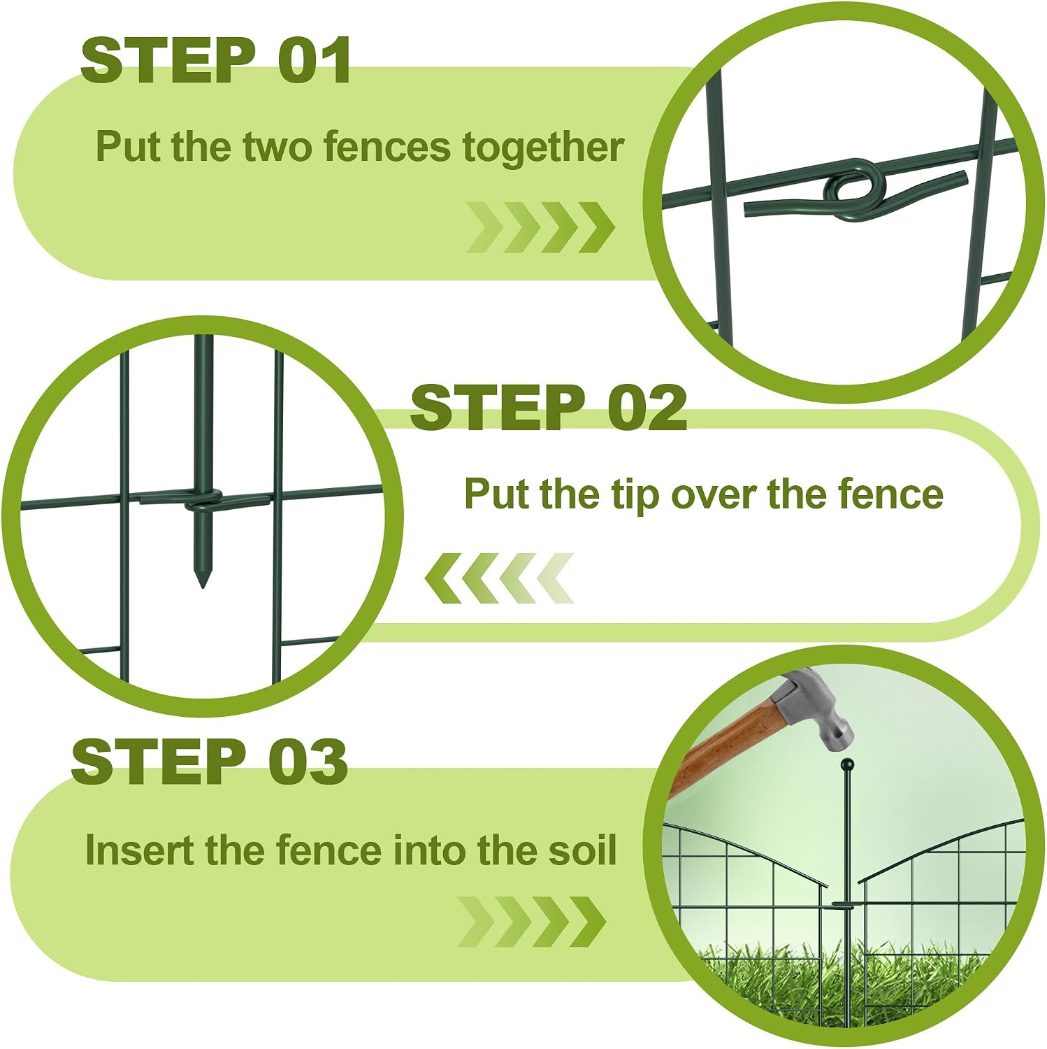 Detalle de UISEBRT RHX-(LB10189GR-YL) Metal Garden Fence, 10 Panels, 12 Stakes