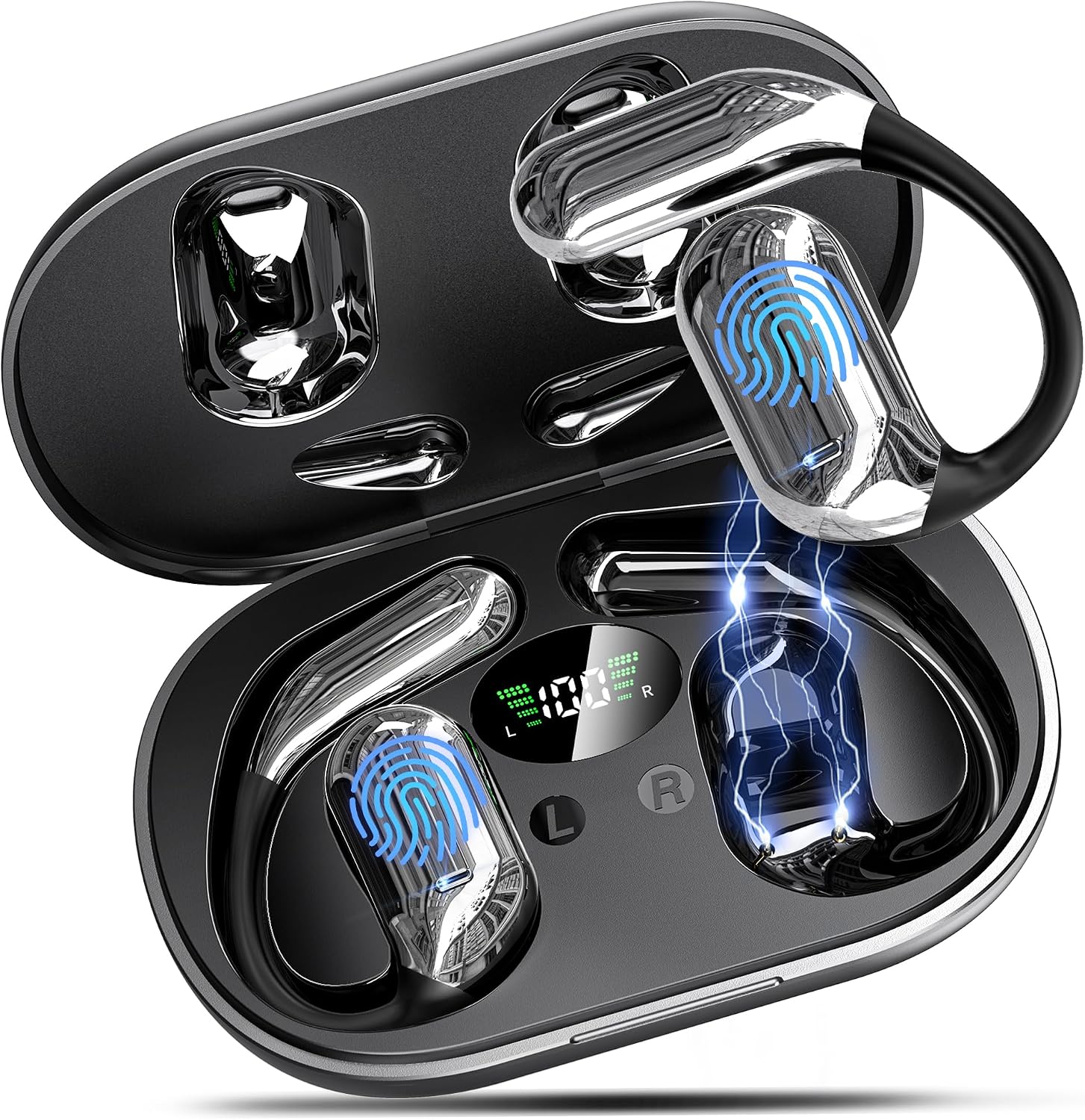 Detalle de CoolJumper Q16-01 Open-Ear Bluetooth Earbuds with Earhooks, IPX7, 80-Hour Listening
