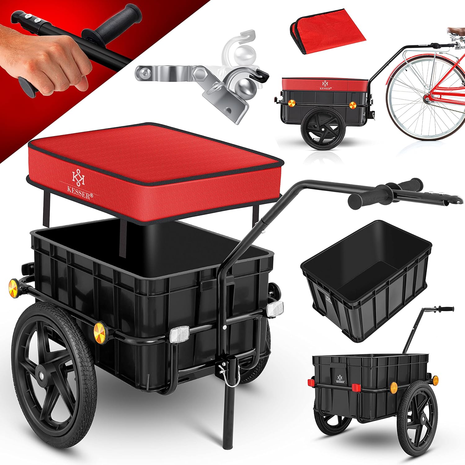Thumbnail 6 de KESSER Fahrradanhänger/Lastenanhänger mit Kupplung, Hochdeichsel und 70-Liter-Transportbox für 2 Getränkekisten