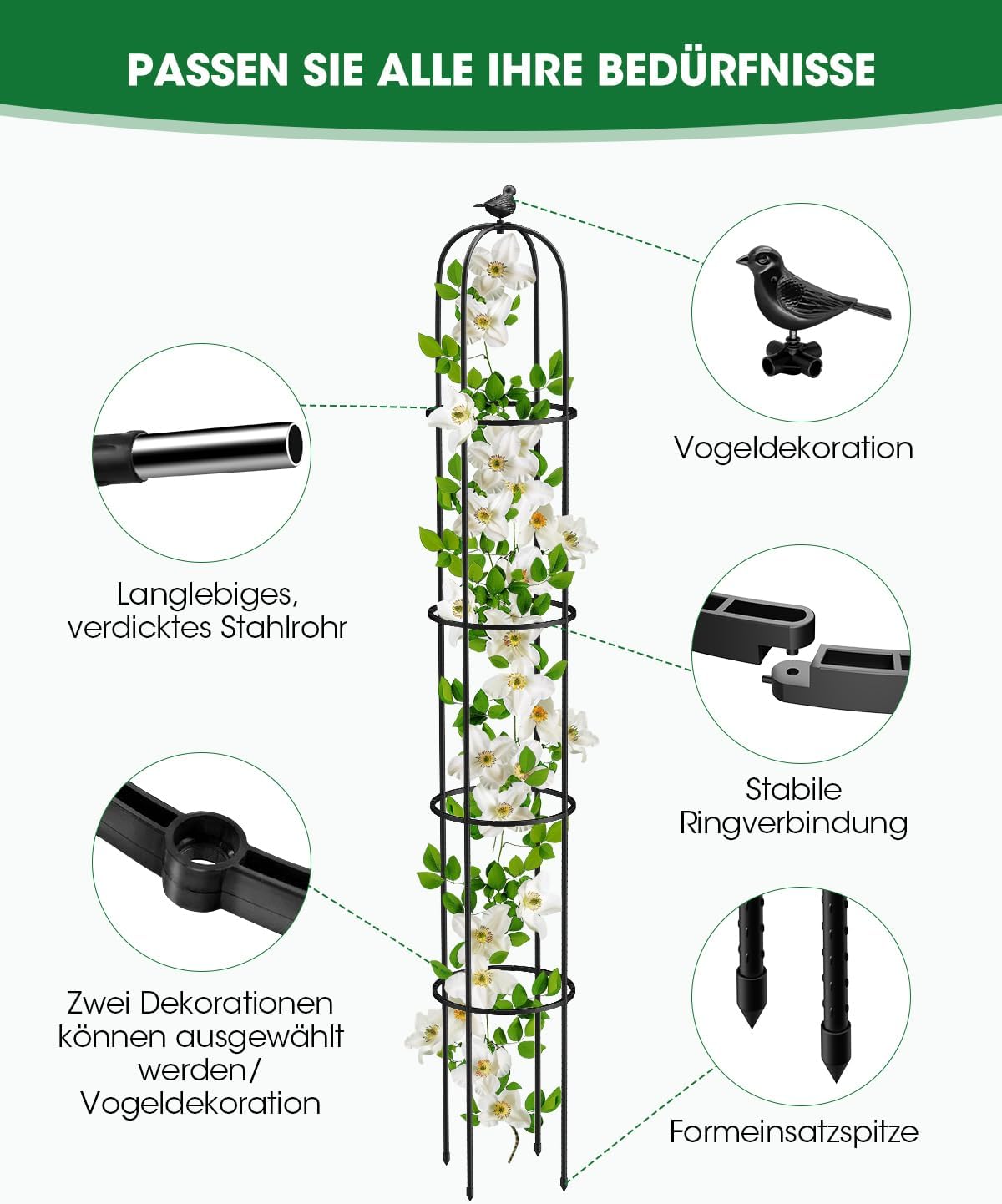 Thumbnail 3 de MYMULIKE Rankhilfe aus Metall (1 Stück) – beschichtetes Rankgitter für Kletterpflanzen, 189 x 27 cm