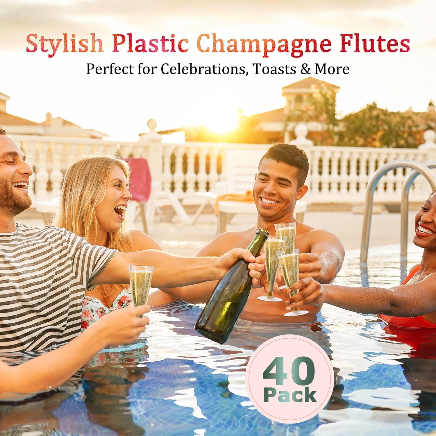 Detalle 2 de Lazyshine Plastic Champagne Flutes Disposable Wine Glasses (40 Pack, Clear 4.5oz) for Mimosas & Events