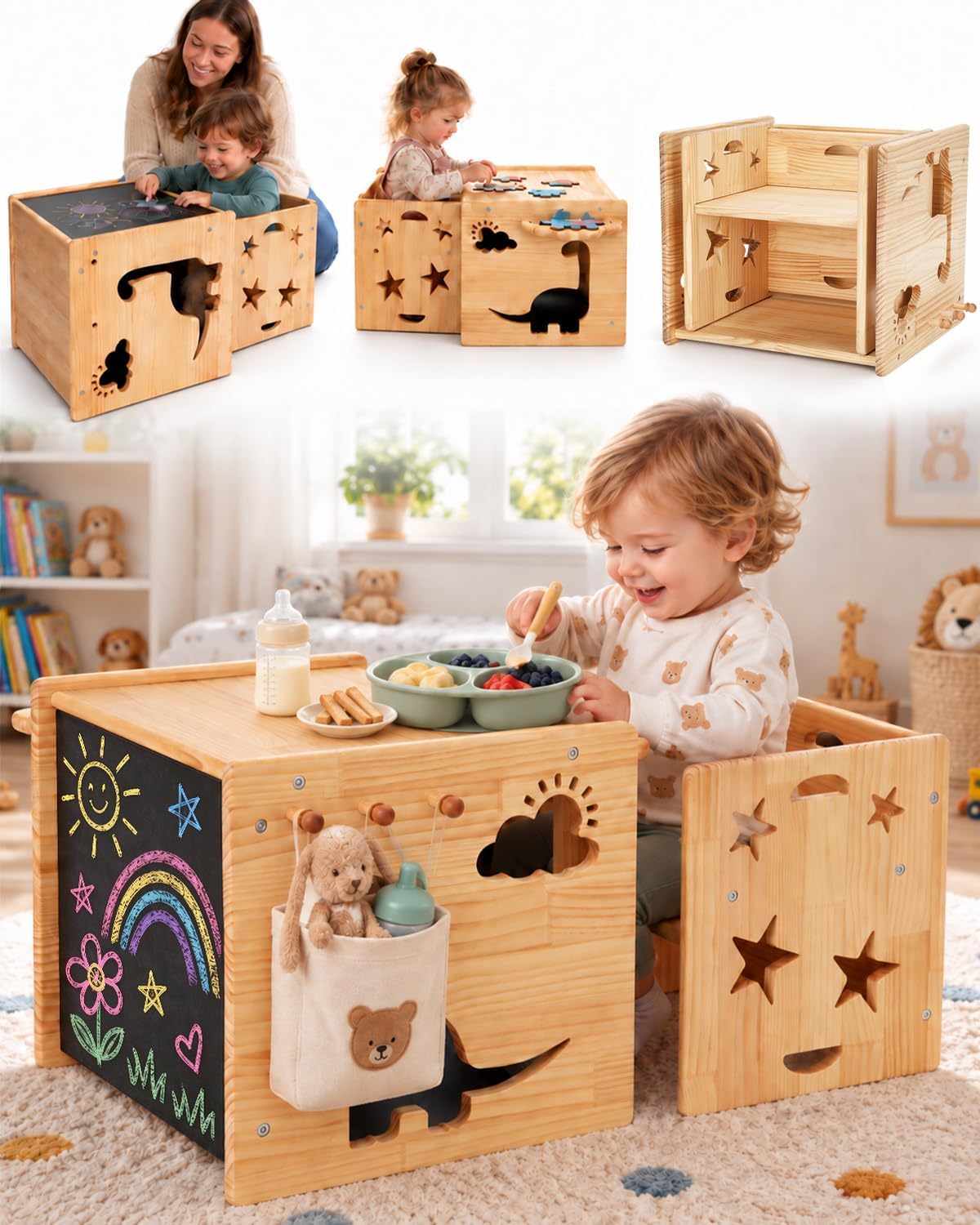 Detalle de Montessori Toddler Table and Chair Set, Natural Wood