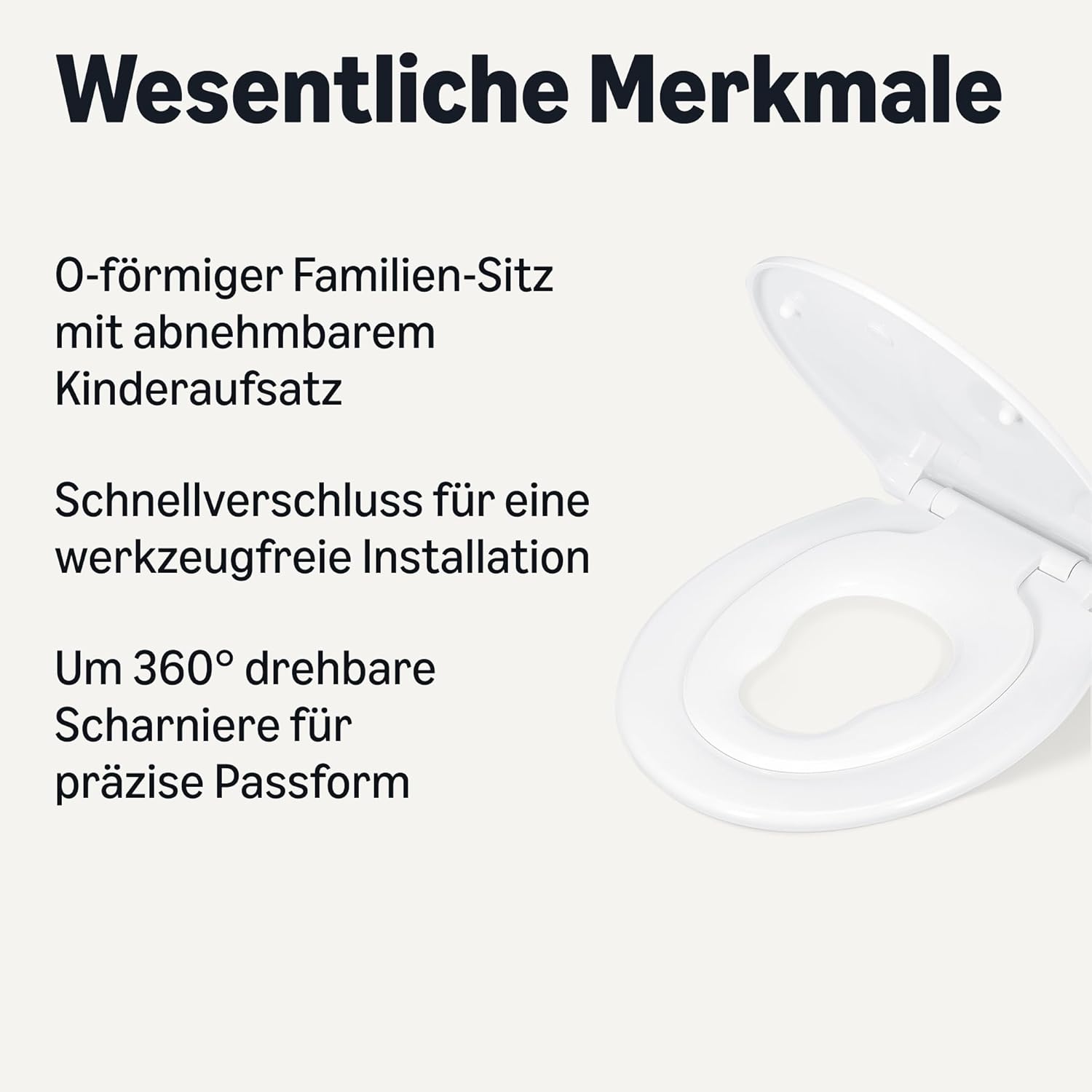 Detalle de Amazon Basics Toilettensitz O-Form mit Kinderring − Soft-Close, Schnellverschluss, Universalgröße