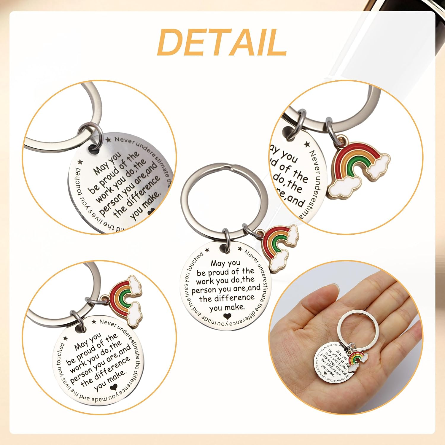 Thumbnail 1 de Sundonix Thank You Leaving Teacher Gift – 6 Pack Beech Bee Keychains with Personalised Cards & Envelopes