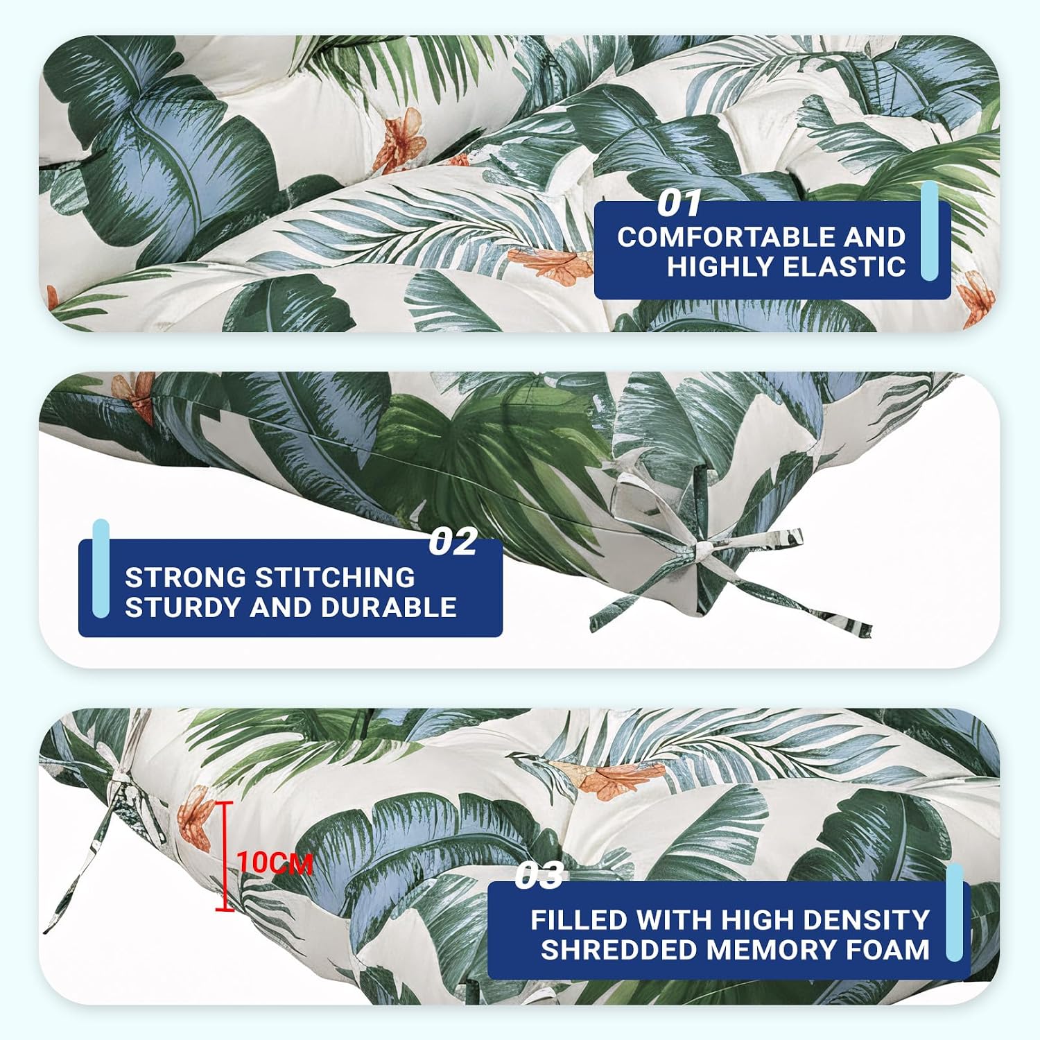 Thumbnail 2 de ZxrFxr Waterproof Swing Seat Cushions: 4-Inch Thick 2/3/4 Seater with Anti-Slip Straps (Hawaiian, 100x100cm)