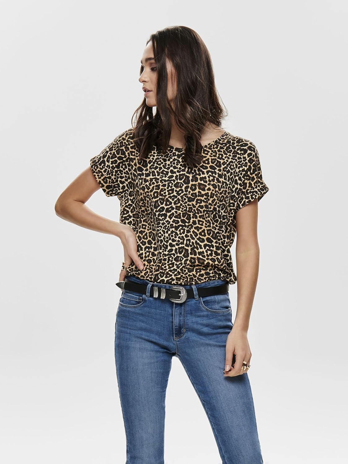 Detalle de ONLY Female Top ONLMOSTER Top – Zeitloses Basic-T-Shirt mit Umschlagbündchen