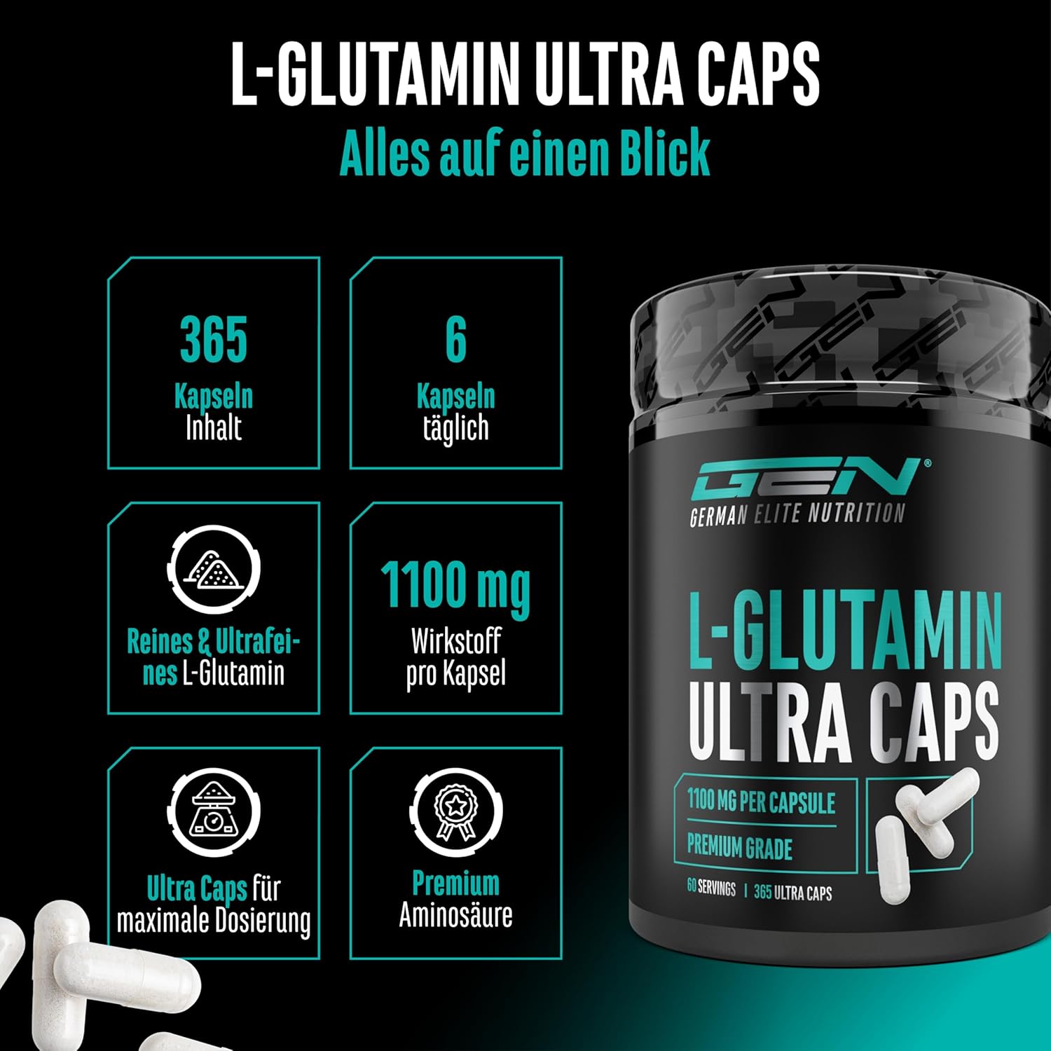 Thumbnail 1 de L-Glutamin Ultra Caps – 365 Kapseln, 1100 mg pro Kapsel
