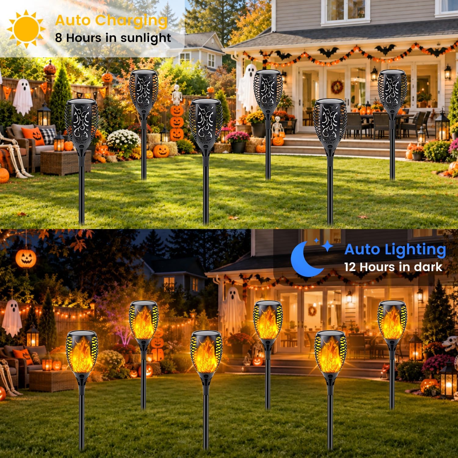 Detalle de SANJICHA Solar Torch Lights, 6-Pack Orange Flickering Flame, IP65 Waterproof