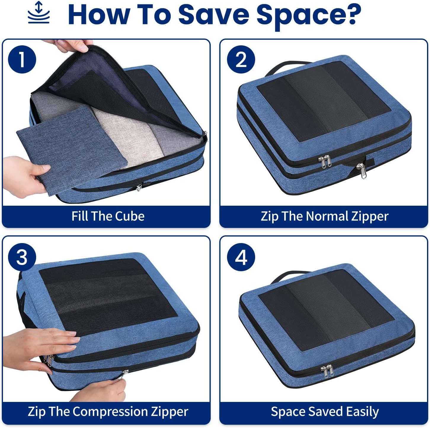 Thumbnail 3 de Prezon lot de 4 cubes de rangement compressibles (maille carrée, sarcelle)