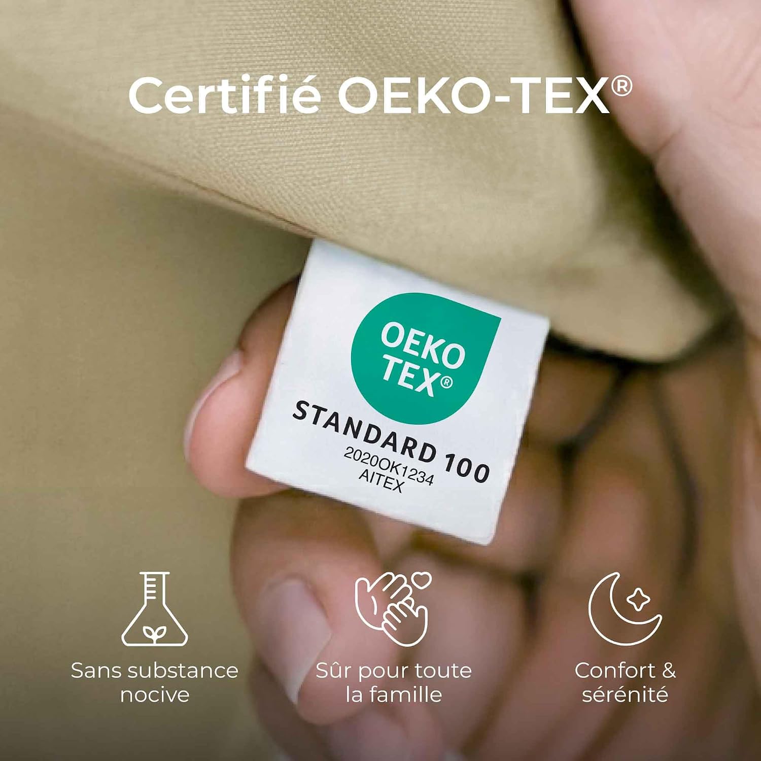 Detalle 2 de Dreamzie Taie Oreiller 40x60 en coton renforcé (set de 2) beige – certifié Oeko-Tex