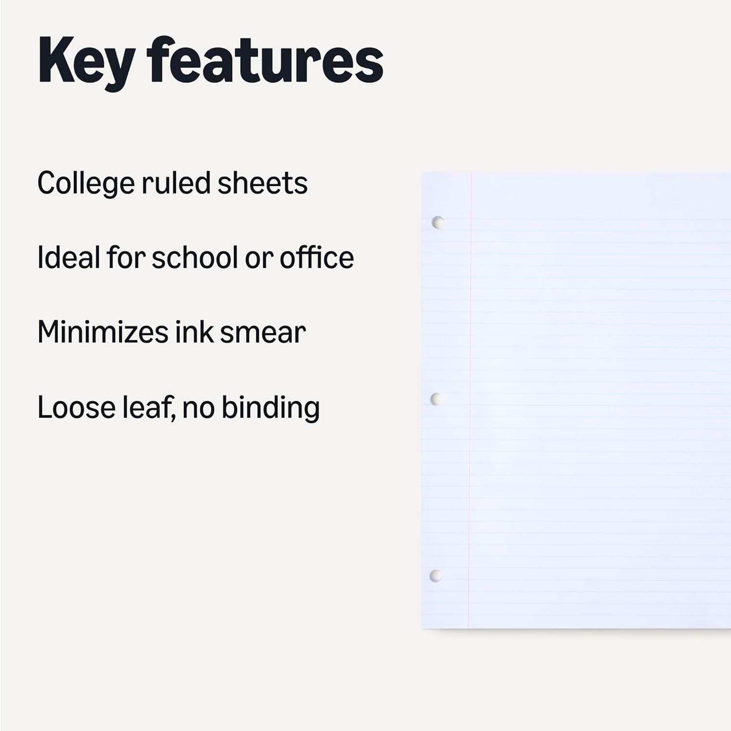 Thumbnail 1 de Amazon Basics College Ruled Loose Leaf Binder Paper - 11 x 8.5, 100 Sheets, 6-Pack