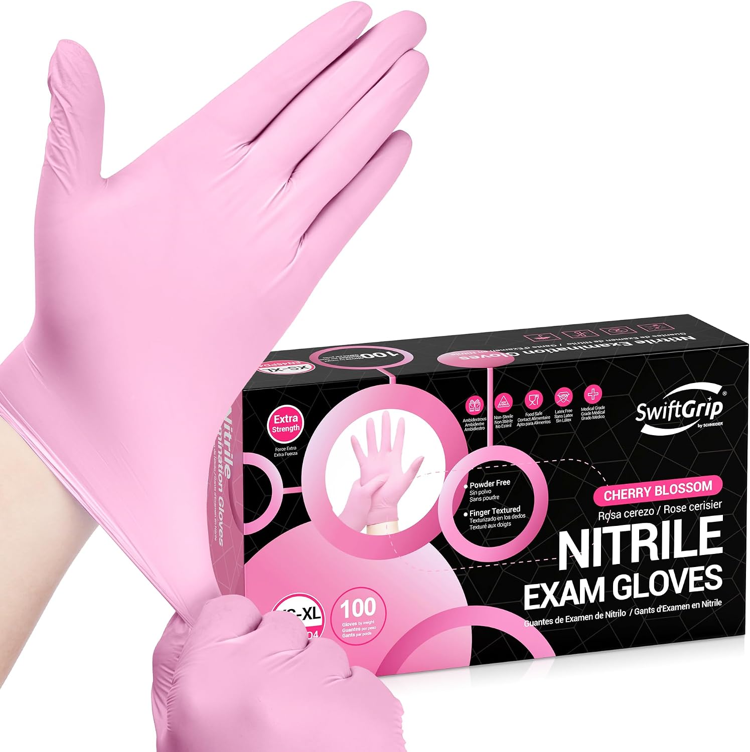 Detalle de SwiftGrip 4 Mil Nitrile Exam Gloves, Cherry Blossom, Latex-Free