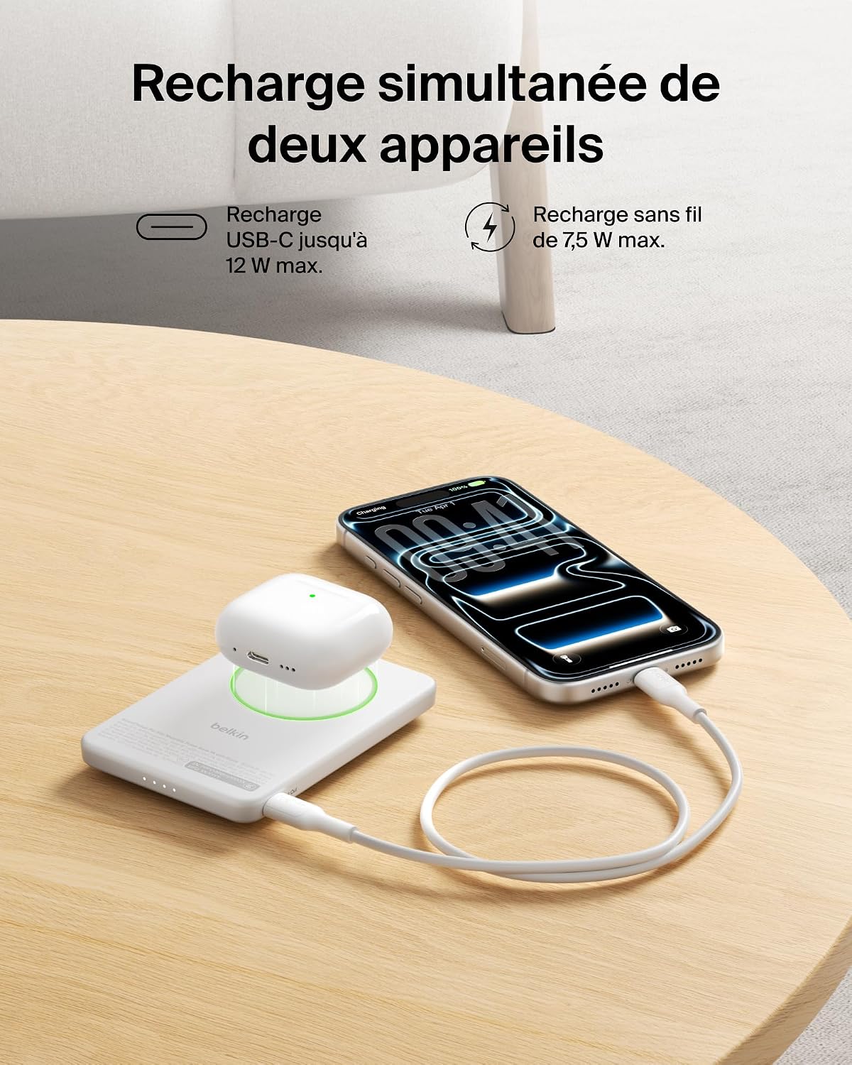 Thumbnail 6 de Belkin BoostCharge Batterie Externe Qi2 15 W – Chargeur Portable Magnétique 5 000 mAh