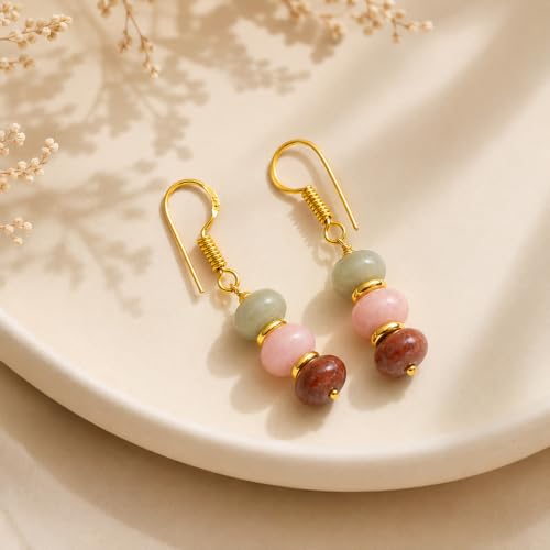 Detalle de Gempires Natural Gemstone Rondelle Bead Earrings, Multi Quartz – 8mm Drop