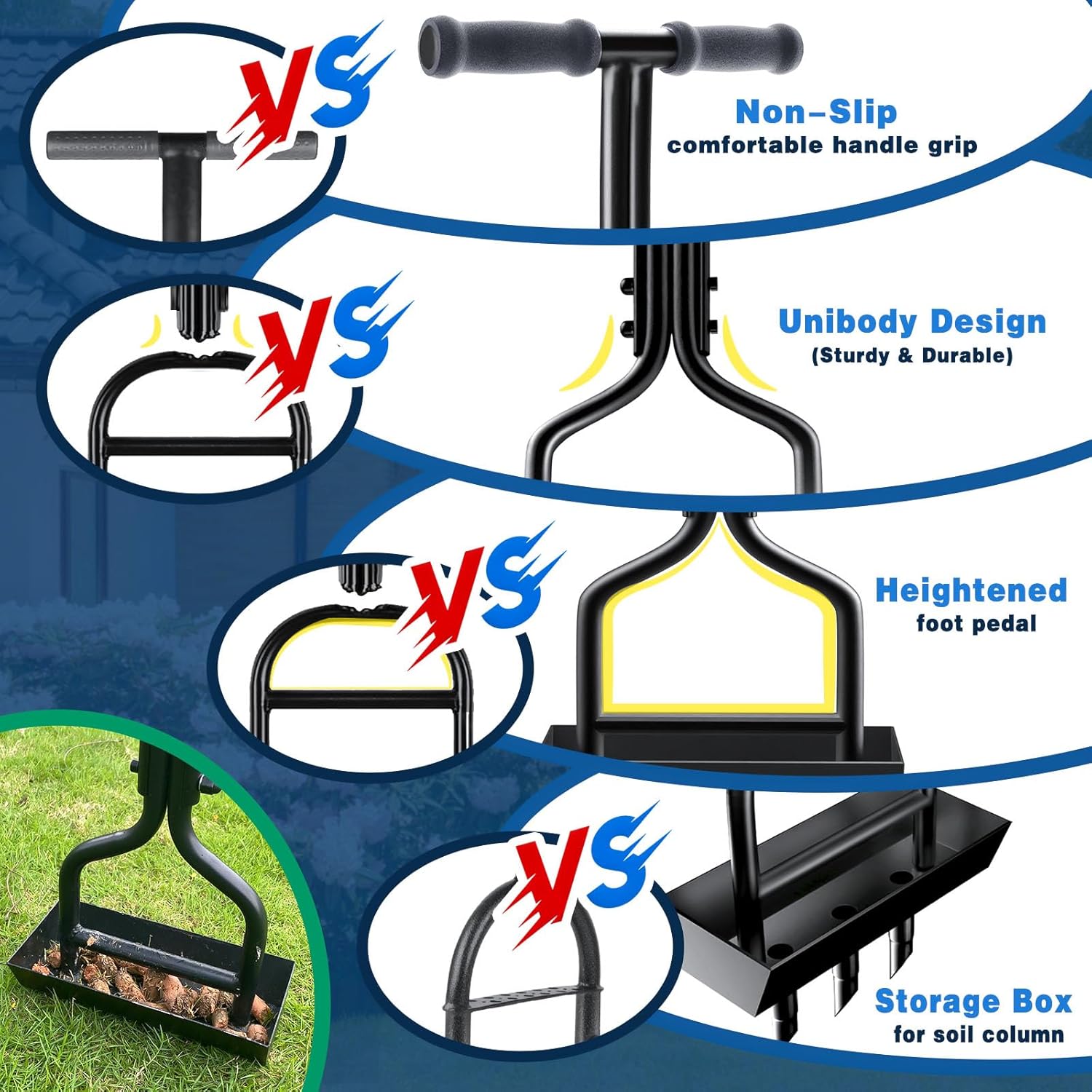Thumbnail 3 de vanpein Lawn Aerator Coring Tool Plug Aeration — 3 Core Manual Aerator with Core Collection Box
