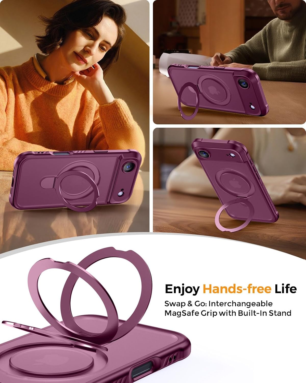 Detalle de MOCCA iPhone 17 Pro Case with MagSafe Invisible Ring Stand & Full Camera Guard (Wine Red)