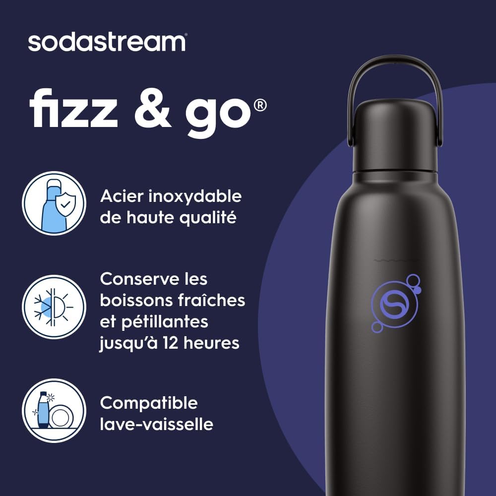 Thumbnail 1 de Sodastream Fizz & Go – Bouteille isotherme en acier inoxydable 0,9 L, double paroi, noire