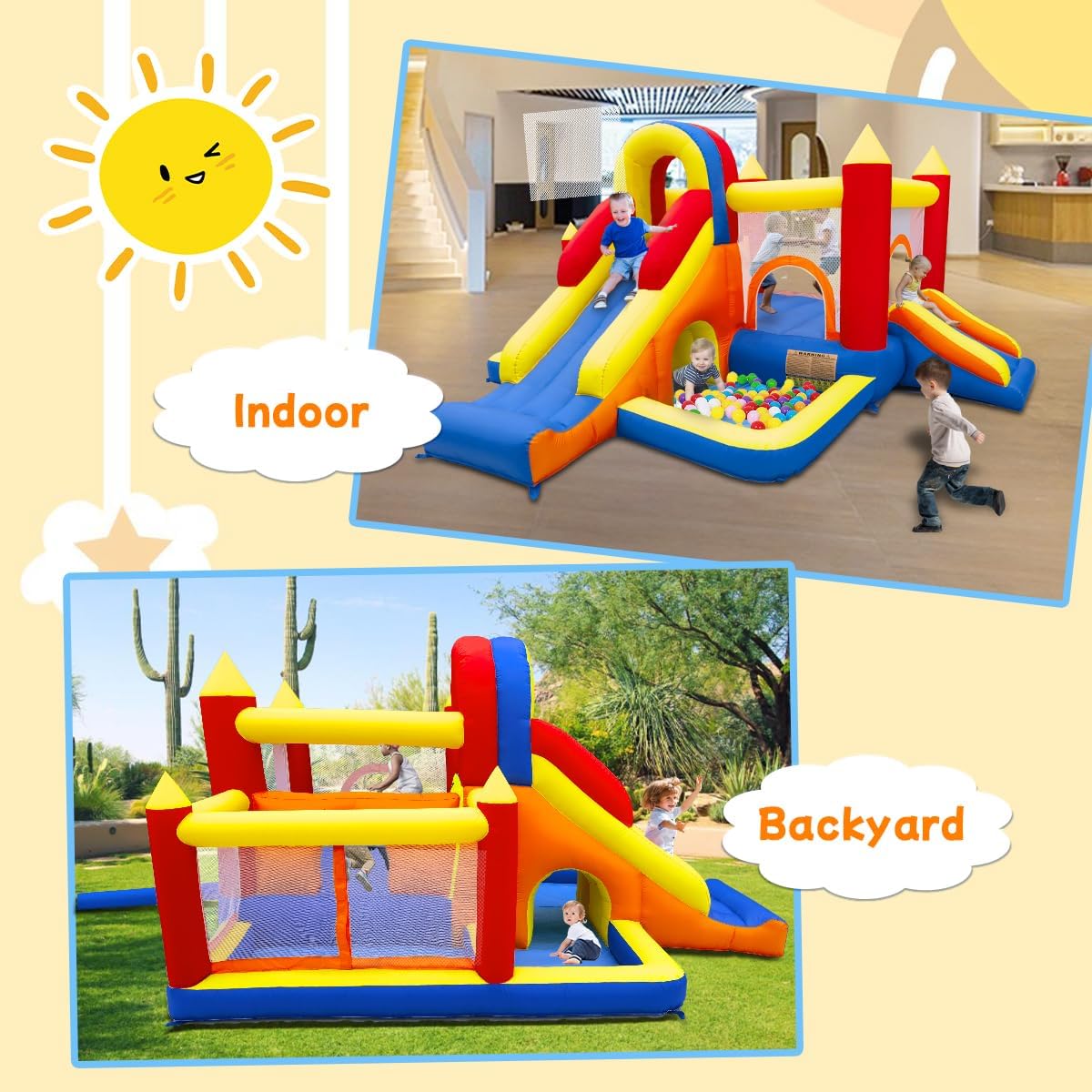 Thumbnail 3 de Ballsea Hüpfburg mit Gebläse – XXL-Kinderspielplatz mit Rutsche, Trampolin und Sicherheitsnetz (EN71, für 3–8 Jahre)