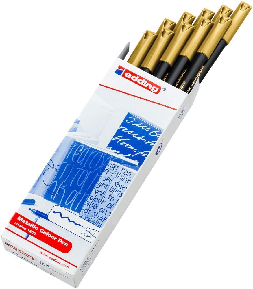 Detalle 2 de edding 1200 metallic Fasermaler – gold, 10 Stifte, Rundspitze 1–3 mm