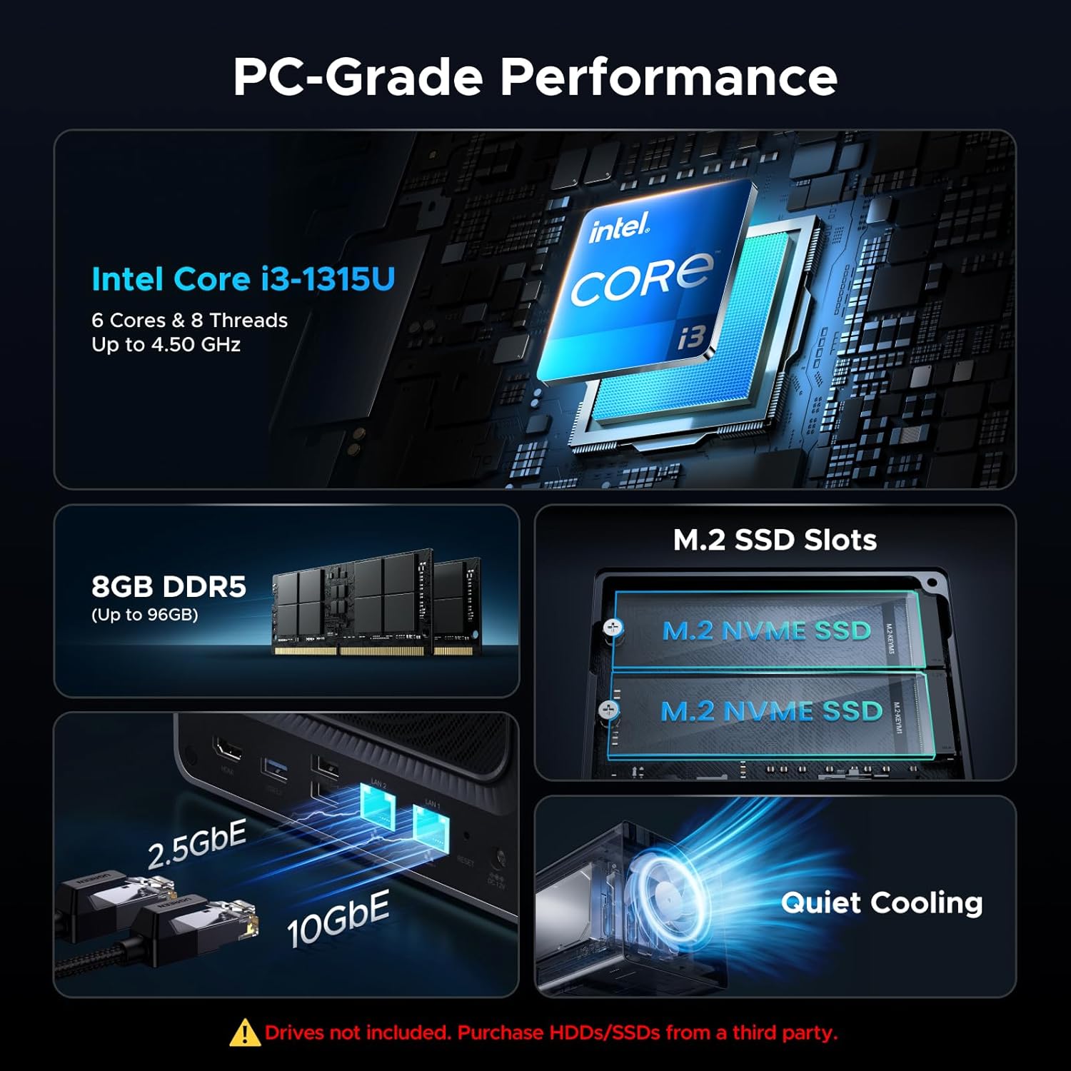 Detalle 2 de UGREEN NAS DXP4800 Pro 4-Bay Desktop NAS (Diskless) with HDMI Cable, Intel Core i3-1315U, 8GB DDR5, 128GB SSD