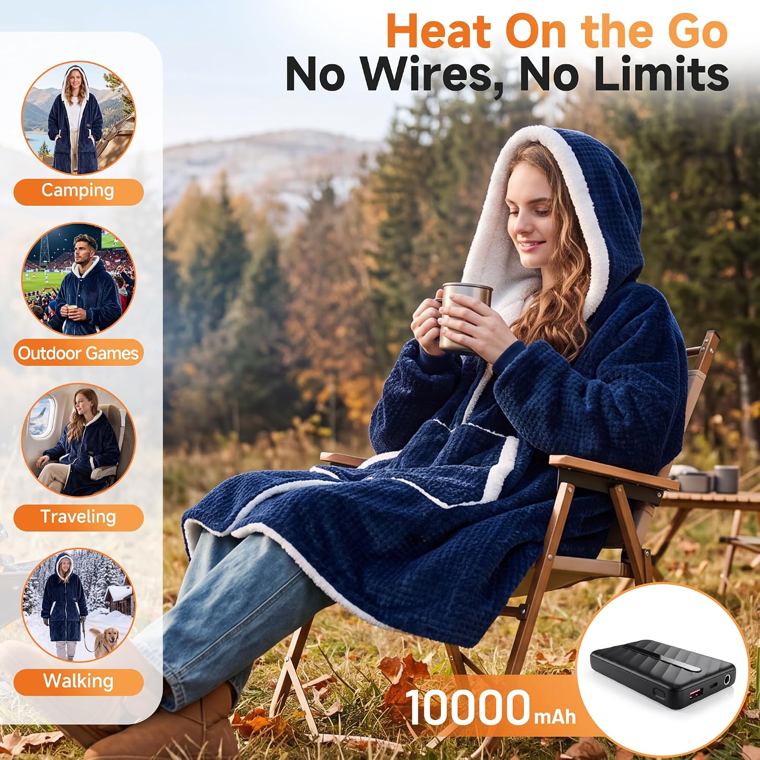 Detalle de HOTHUGZ YHC-J5 Heated Wearable Hoodie, 5-Zone Heat, Sherpa Fleece