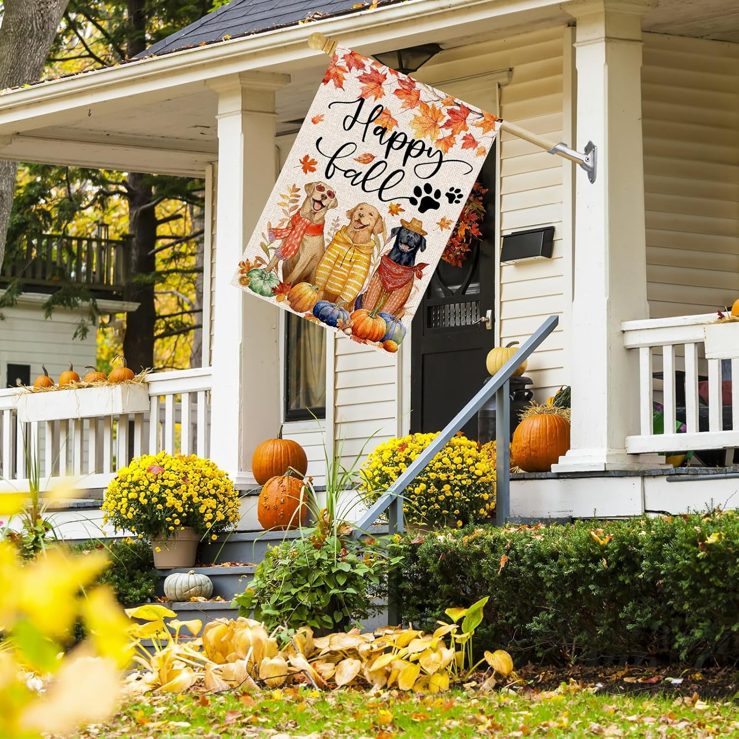 Thumbnail 1 de FUYUCHEN Happy Fall Dogs House Flag 28x40 inches 🏳