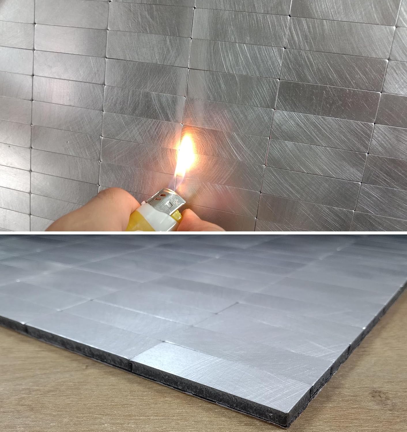 Thumbnail 2 de XUANINY XY-1548 Peel-and-Stick Aluminum Mosaic Backsplash Tiles, Frosted Silver, 8-Pack