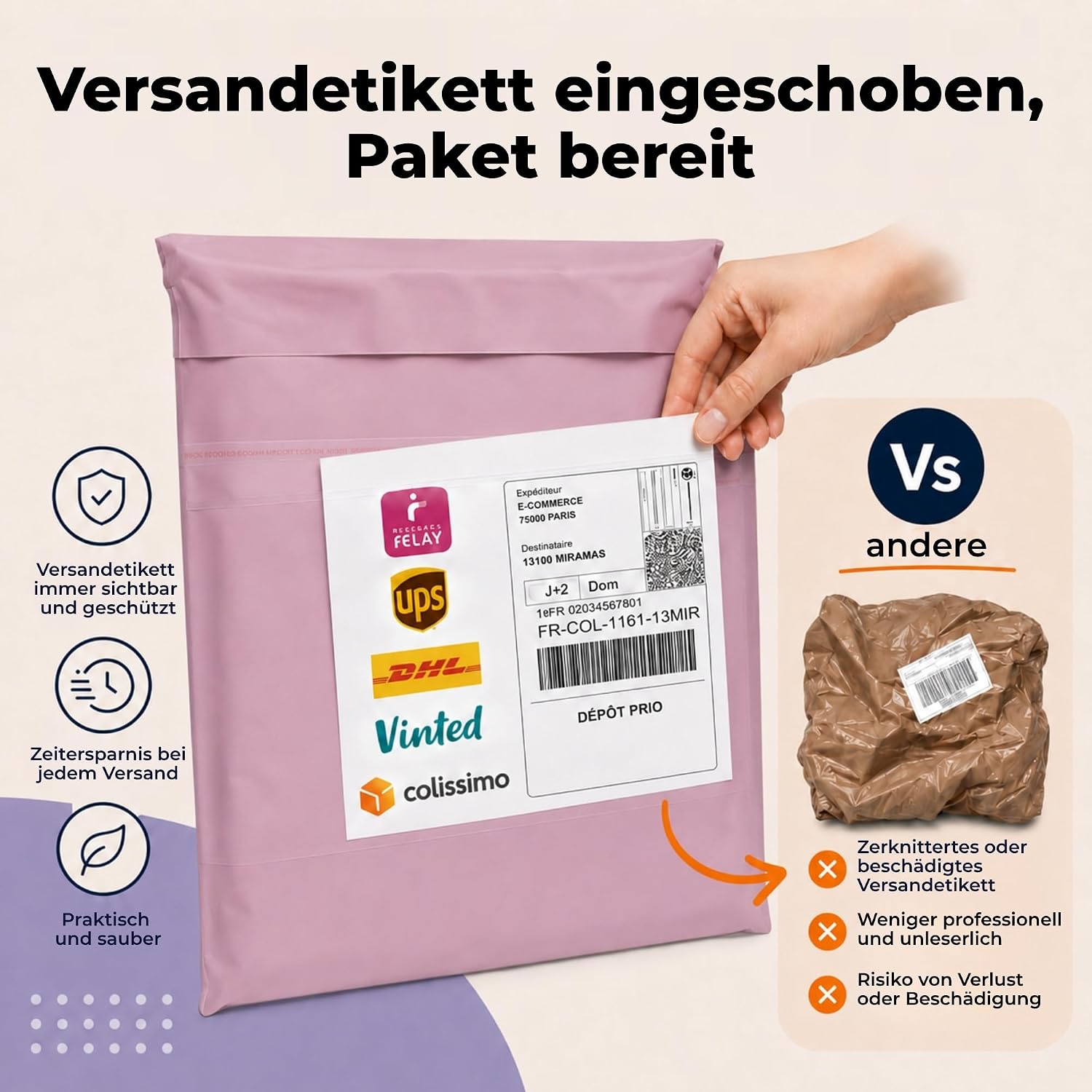 Thumbnail 3 de Zenacasa 12 Versandtaschen Vinted – XL/XXL, Rosa – Robuster, undurchsichtiger Versandbeutel mit Selbstklebeverschluss