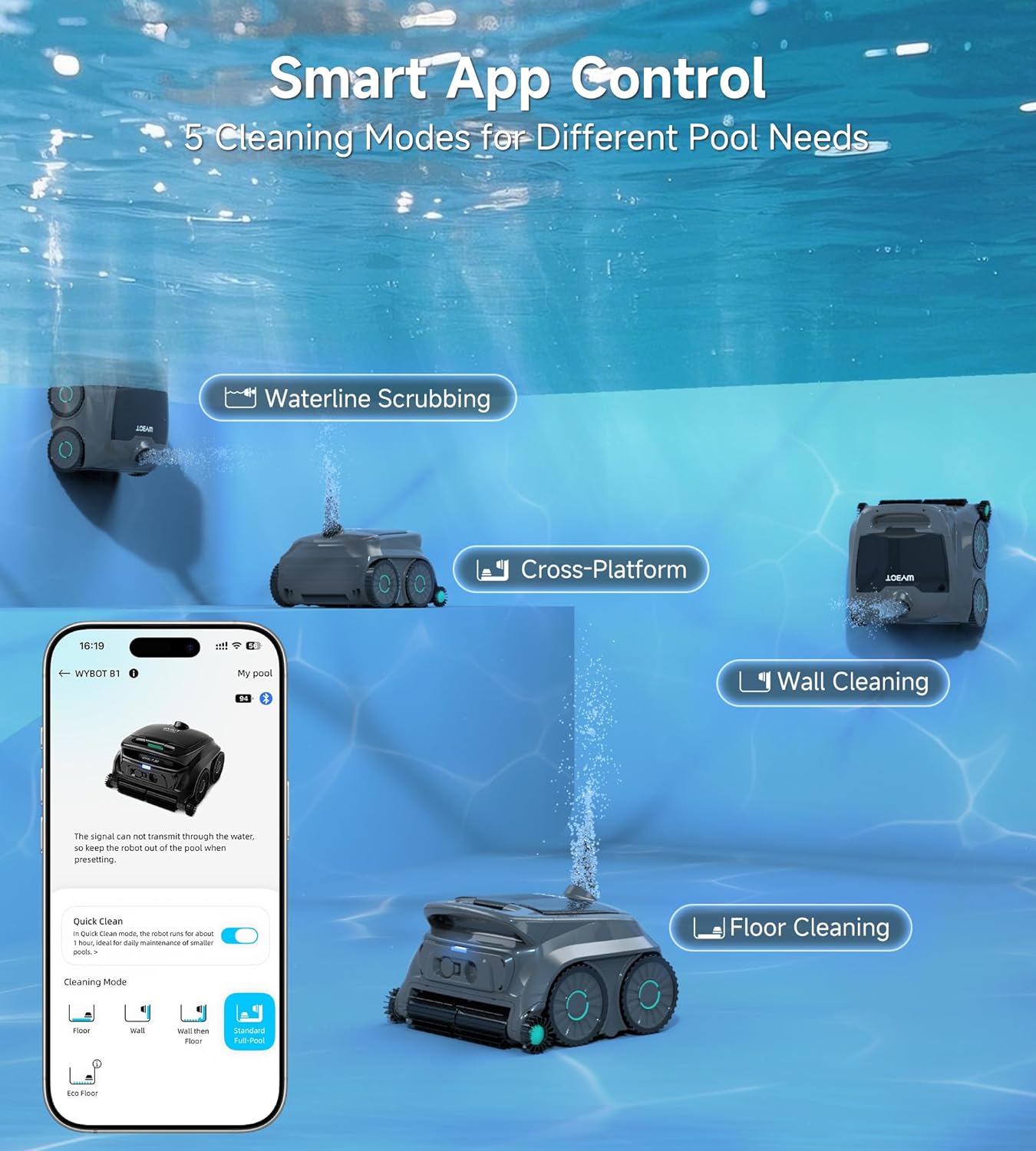Thumbnail 4 de WYBOT Cordless Robotic Pool Vacuum (2026 NEW) with Six-Roller Brush — Edge-to-Edge Cleaning for Inground & Above Ground Pools