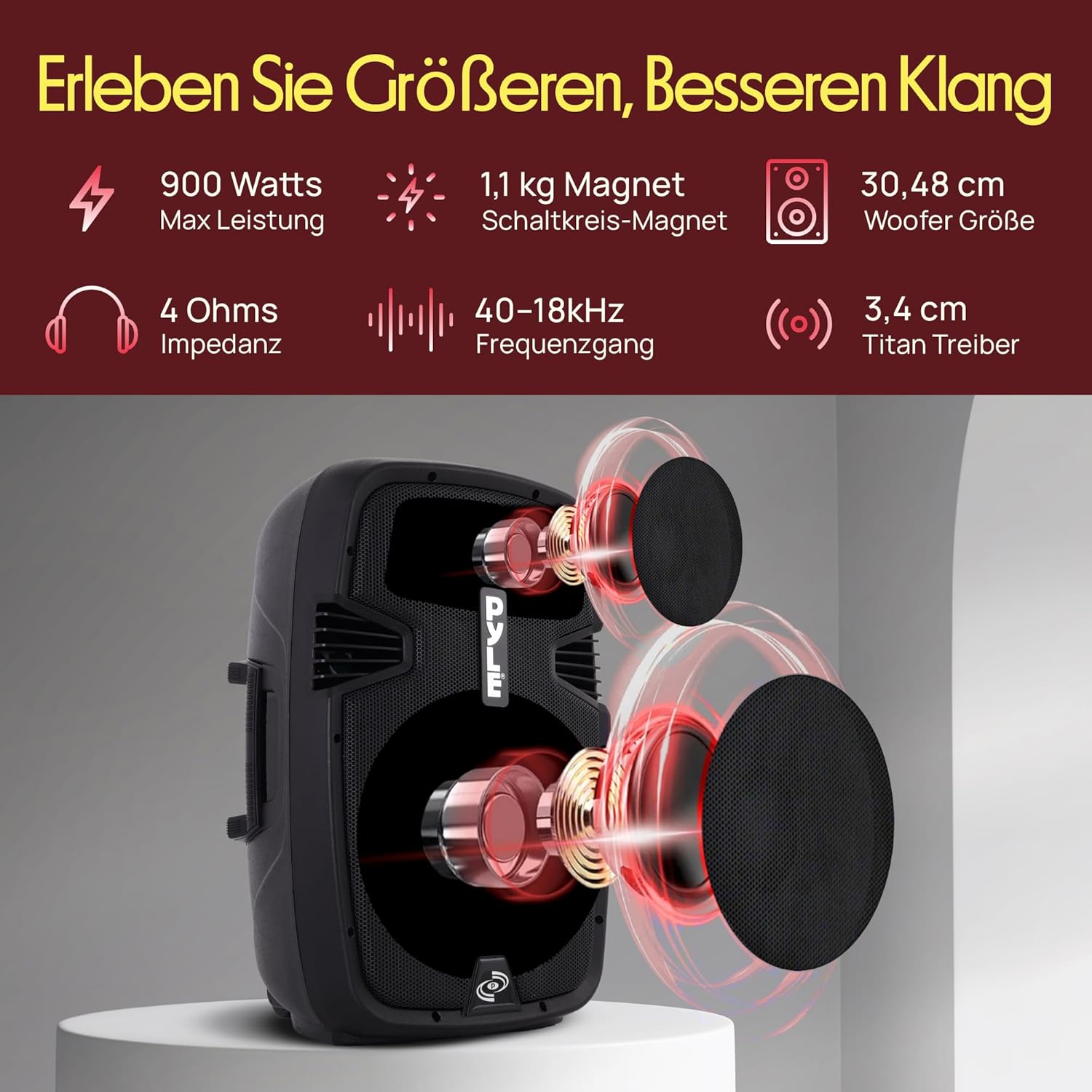 Thumbnail 4 de Großer Pyle Bluetooth Partybox-Lautsprecher mit 900 W, 12-Zoll-Tieftöner, USB/SD/AUX/FM & XLR