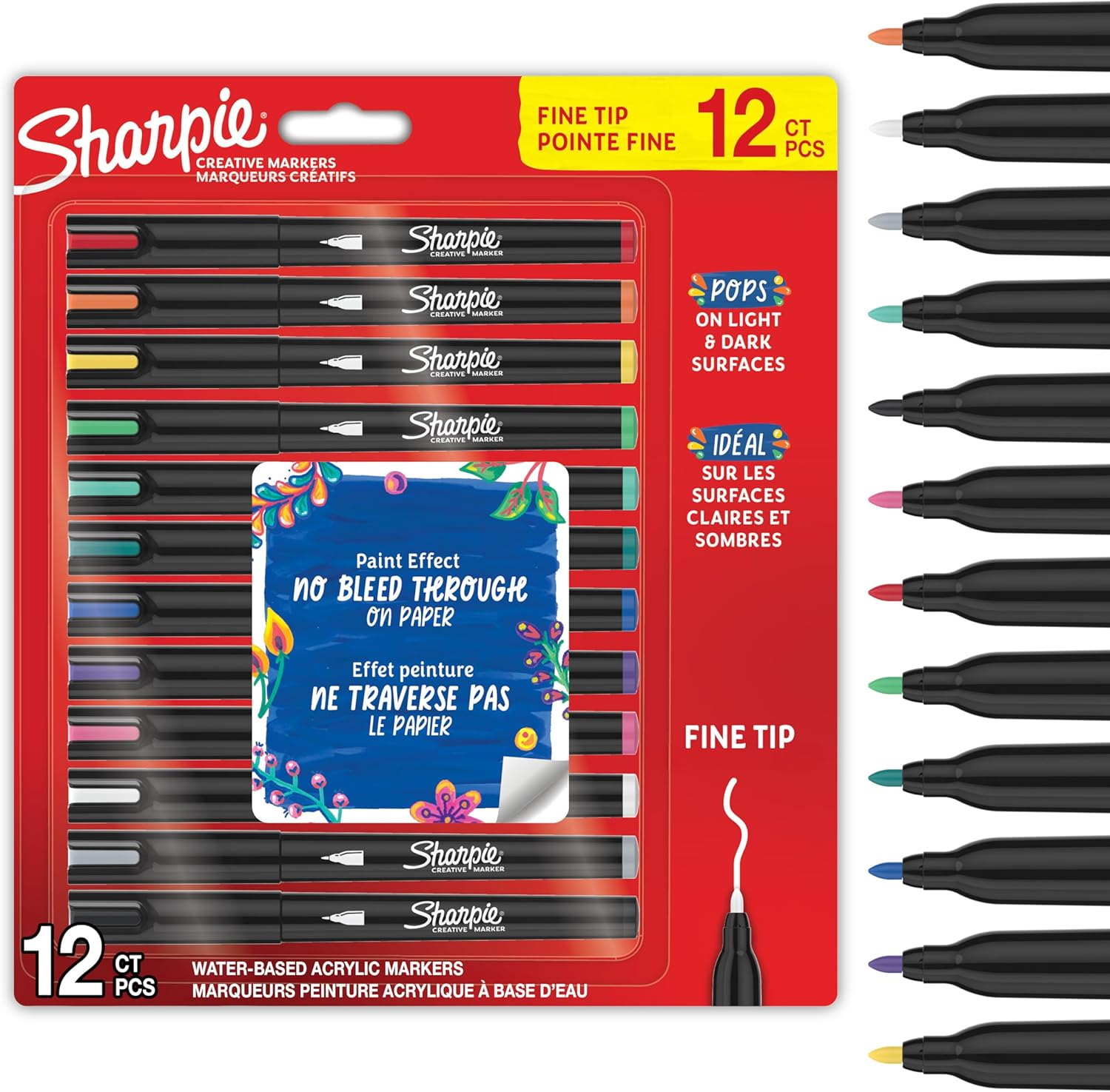 Detalle de Sharpie Creative Marker Acrylic Paint Pens - 12 Assorted Fine-Tip Water-Based Paint Markers