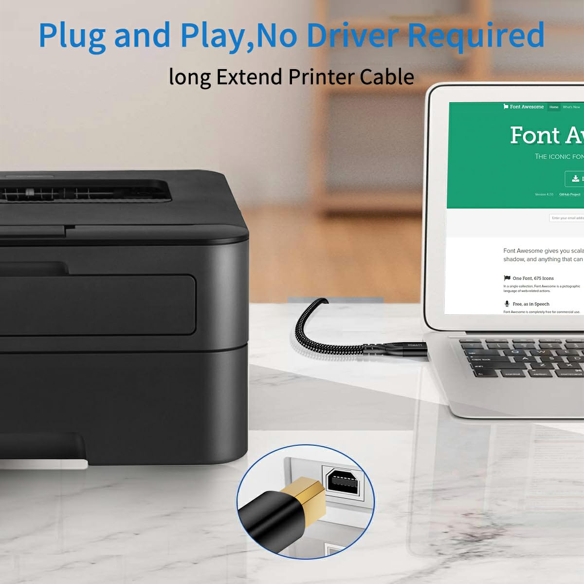 Thumbnail 3 de XGMATT USB-Druckerkabel 2 m (USB 2.0 Typ B) schwarz – für kompatible Drucker von HP, Canon, Epson & Co.