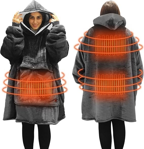 Detalle de Junbig Wearable Heated Blanket Hoodie with Sherpa Lining and 3 Heat Settings
