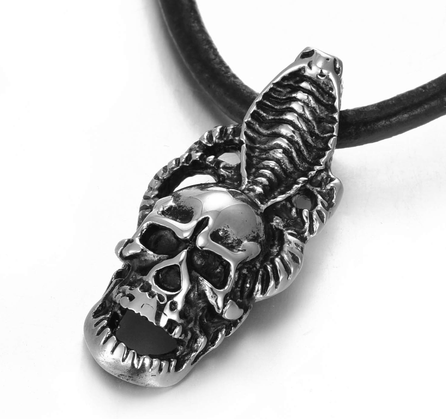 Detalle de DonDon Collana in Cuoio Pelle 50 cm con Ciondolo a Forma di Teschio in Acciaio Inossidabile