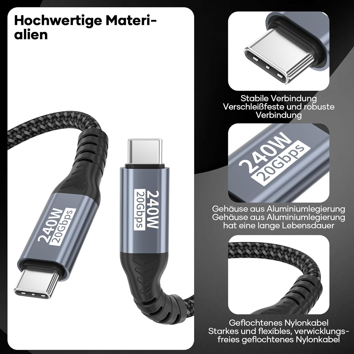 Thumbnail 6 de USB C Datenkabel 2 m – 20 Gbps, 4K@144Hz/5K@60Hz, PD3.1 bis 240W