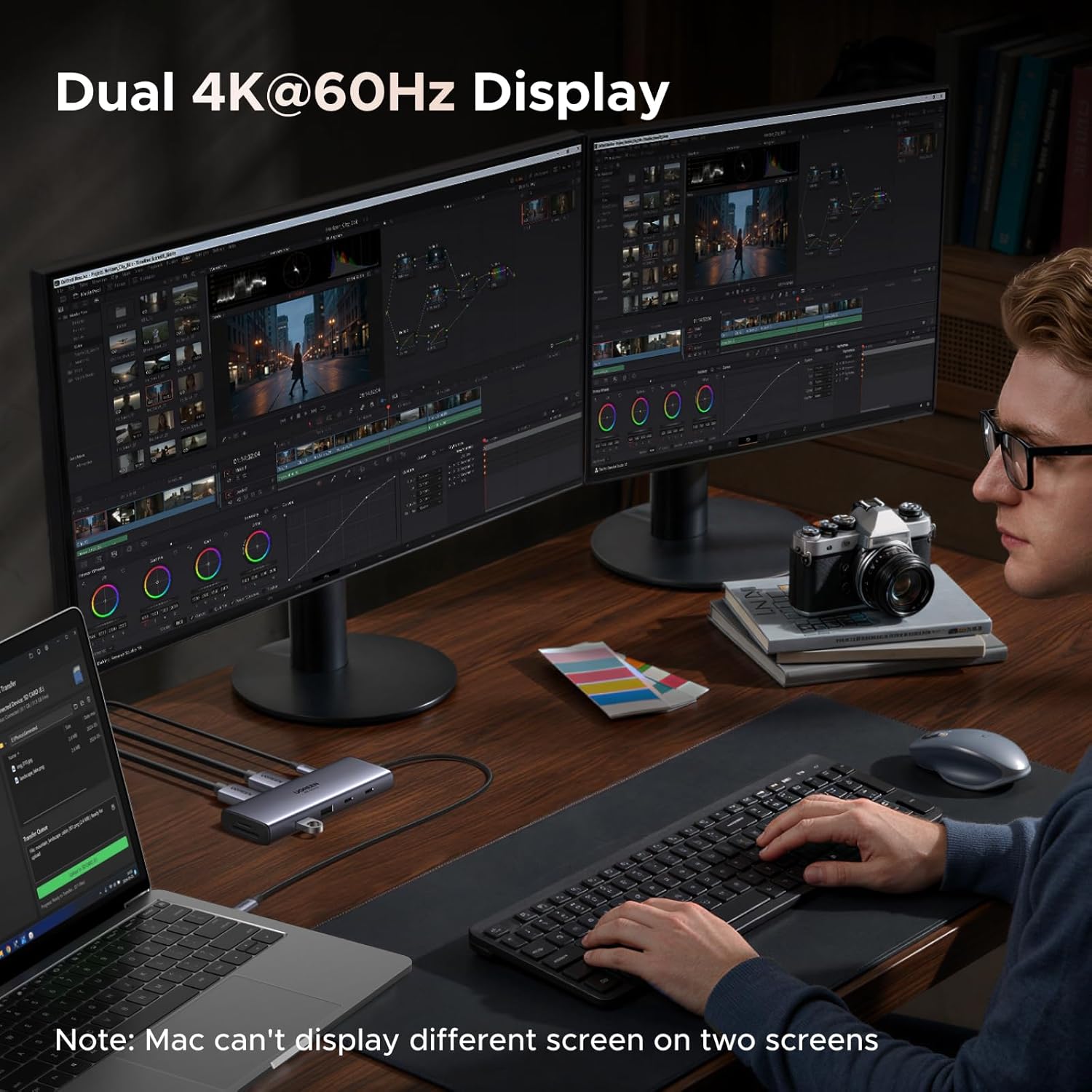 Detalle de UGREEN Revodok 9-in-1 USB-C Docking Station: Dual 4K @60Hz, 100W PD for Laptops