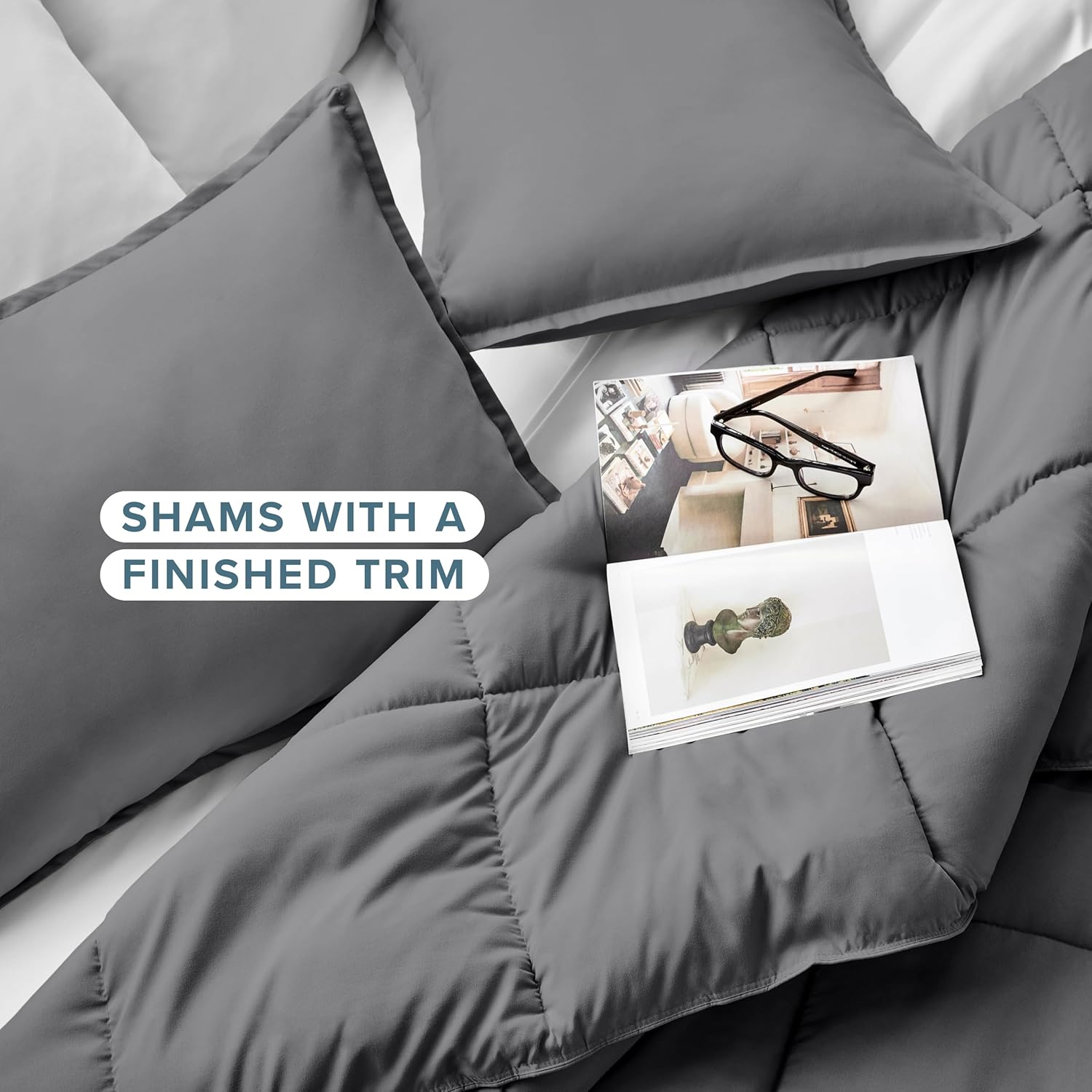 Thumbnail 3 de Bare Home Comforter Set - Queen Size: Ultra-Soft Goose Down Alternative, 1800 Series (Grey)