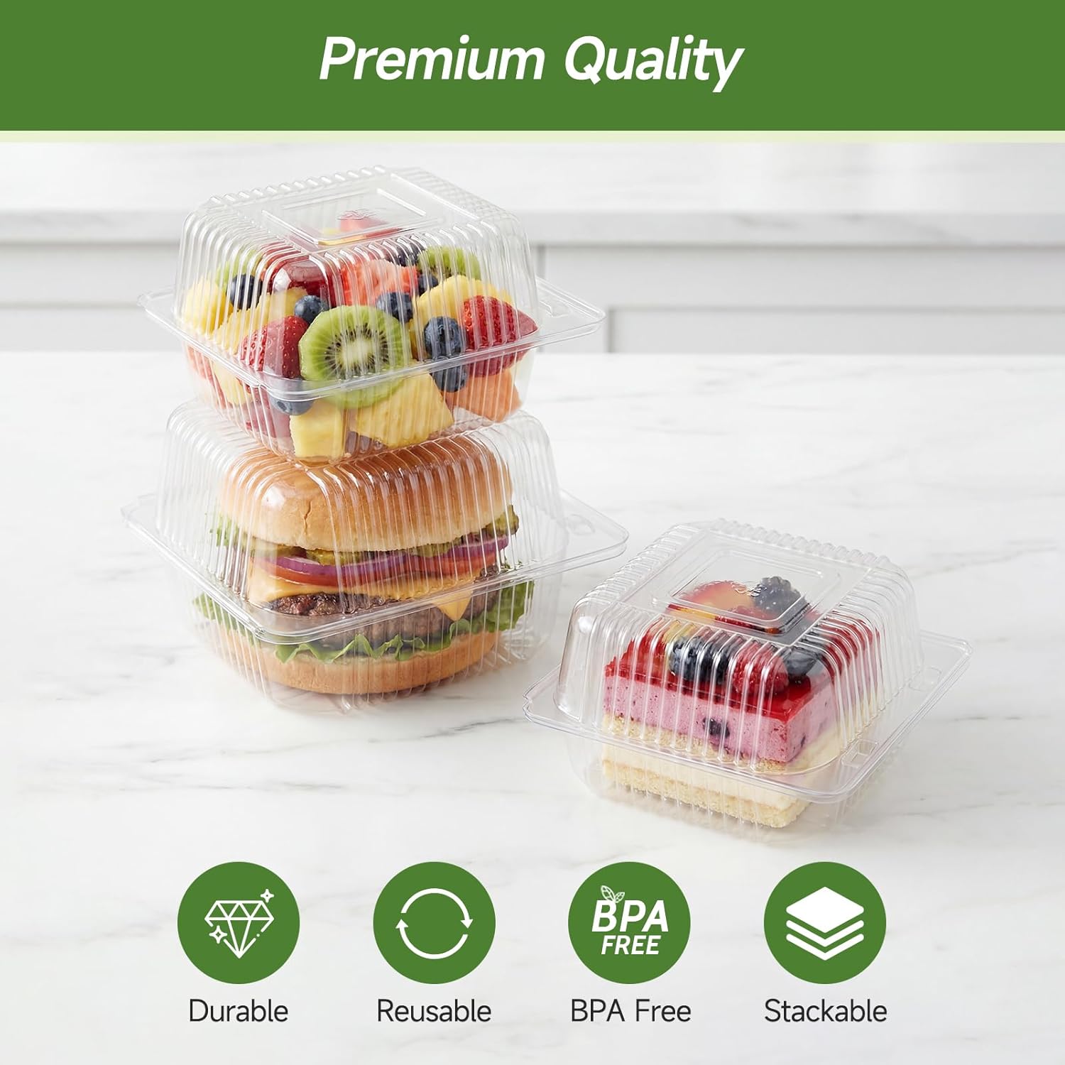 Thumbnail 2 de Dealusy 100-Pack Extra Heavy Duty Clear Slice Cake Carriers with Lids