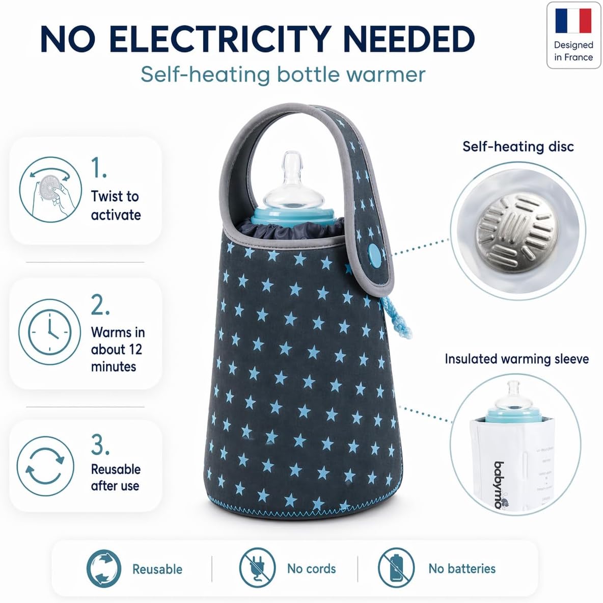 Detalle 1 de Babymoov Chauffe-Biberon Autonome Gris: chauffe-biberon sans électricité et housse isotherme