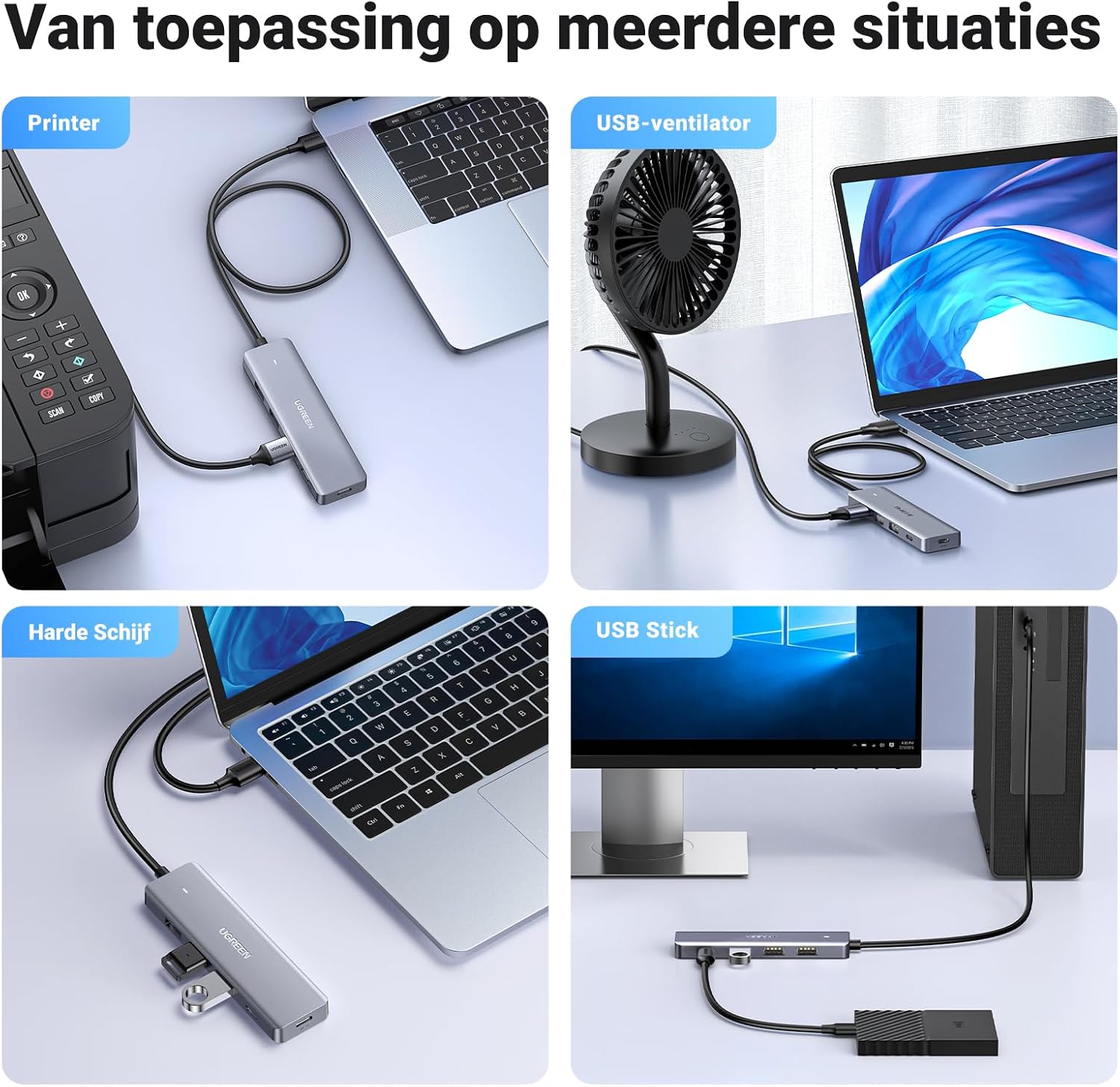 Thumbnail 5 de UGREEN USB Hub 3.0 met 1 USB-C- en 3 USB-A-poorten, 5Gbps en kabel van 60 cm