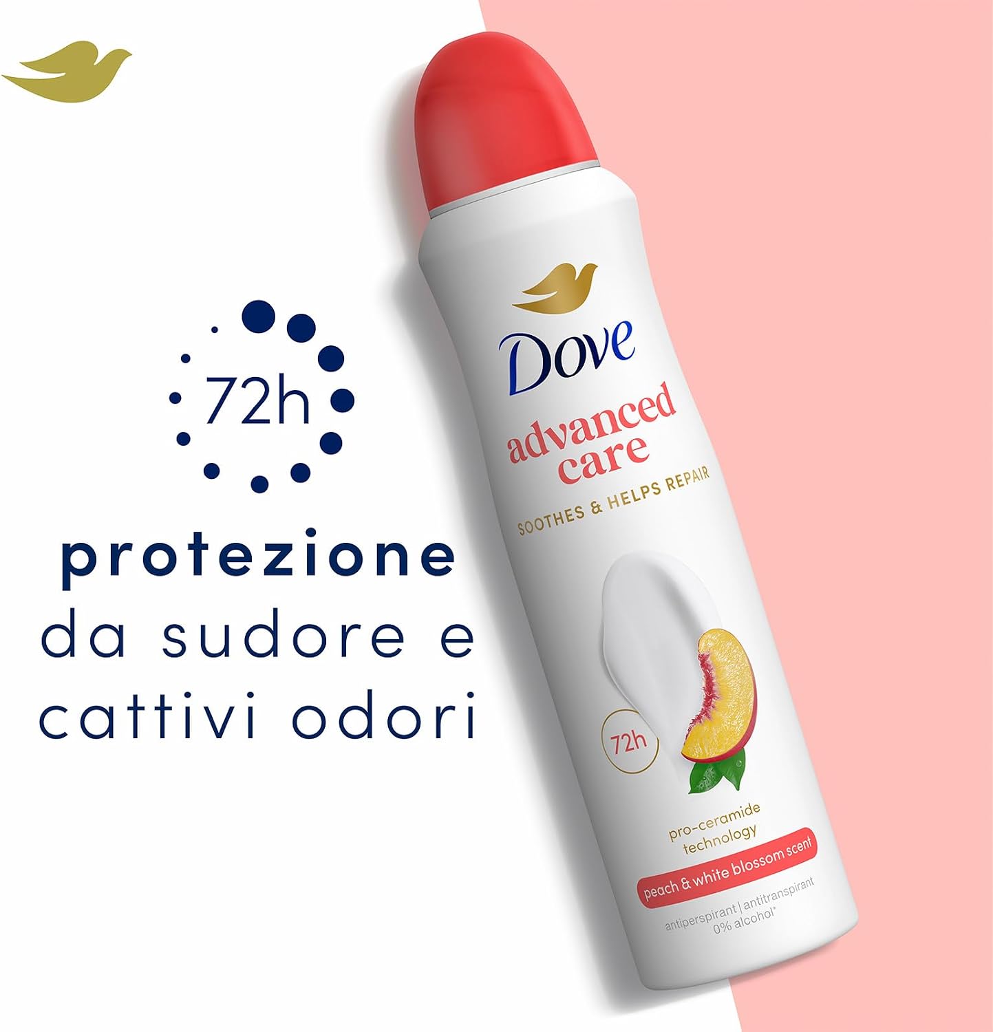 Detalle de Dove Deodorante Spray Advanced Care Go Fresh Pesca – 6 x 150 ml, pelle delicata e idratata fino a 72 ore