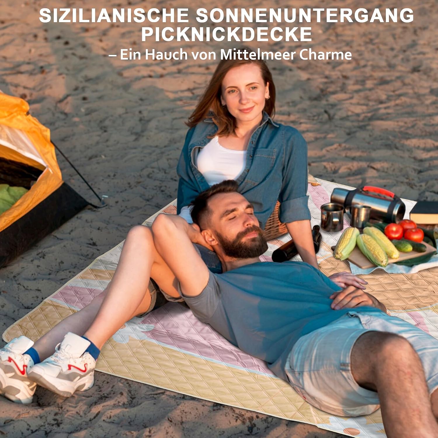 Detalle de LARUTAN Waterproof Picnic Blanket 200x200cm – extra-large outdoor mat with shoulder-strap carry