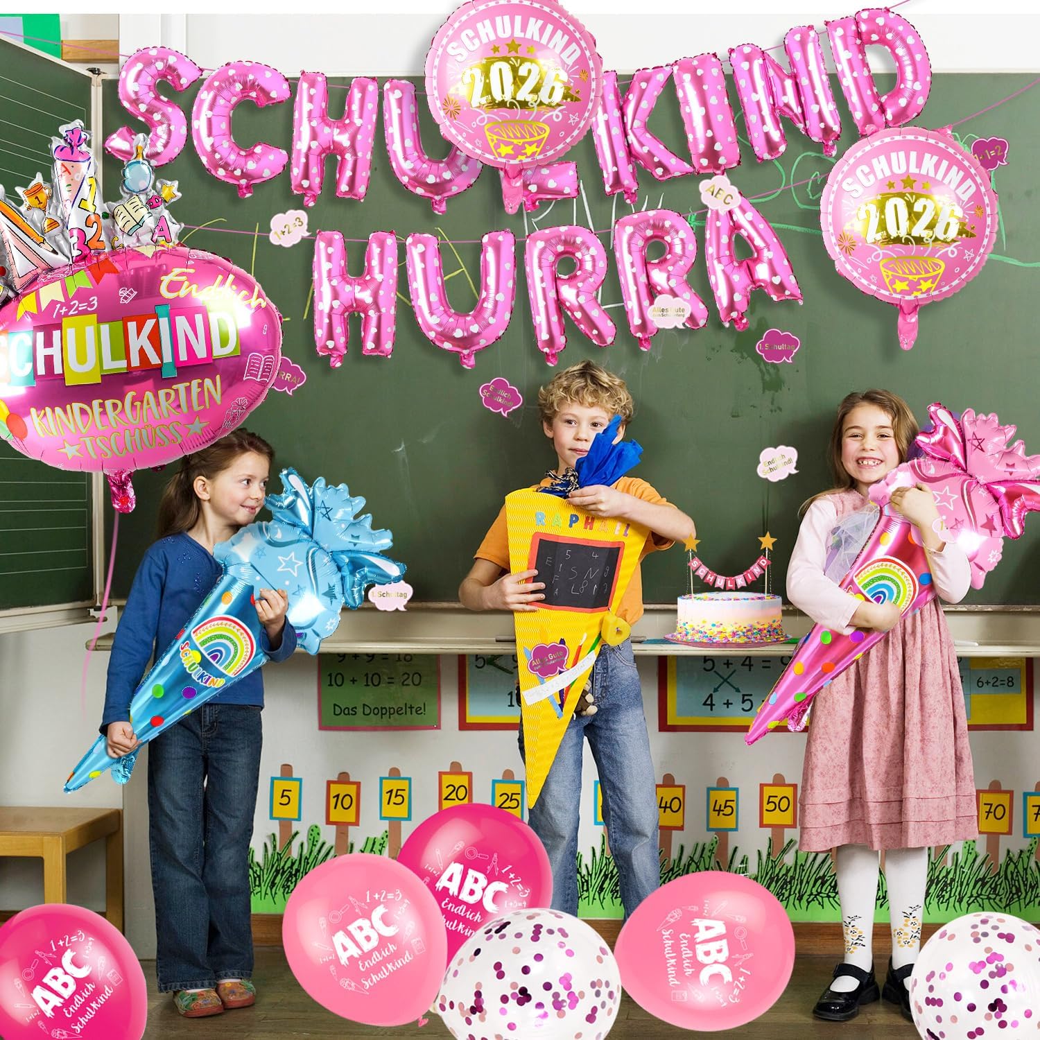 Thumbnail 6 de iZoeL Schulkind Deko Set Einschulung Mädchen – HURRA SCHULKIND Girlande, 2026 Folienballons und Zuckertüten-Deko