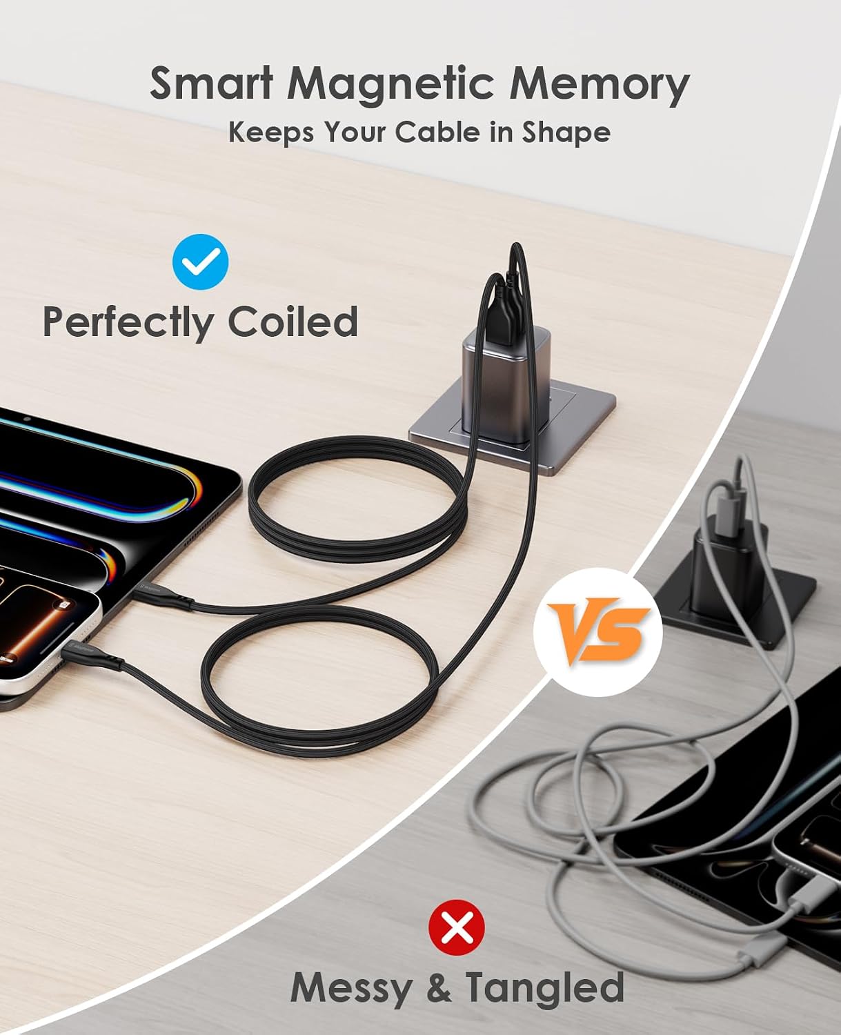Thumbnail 4 de Magtame Magnetic USB A to USB C Cable Coiled 27W (3.3ft/1M) — Self-Winding, Tangle-Free Charging