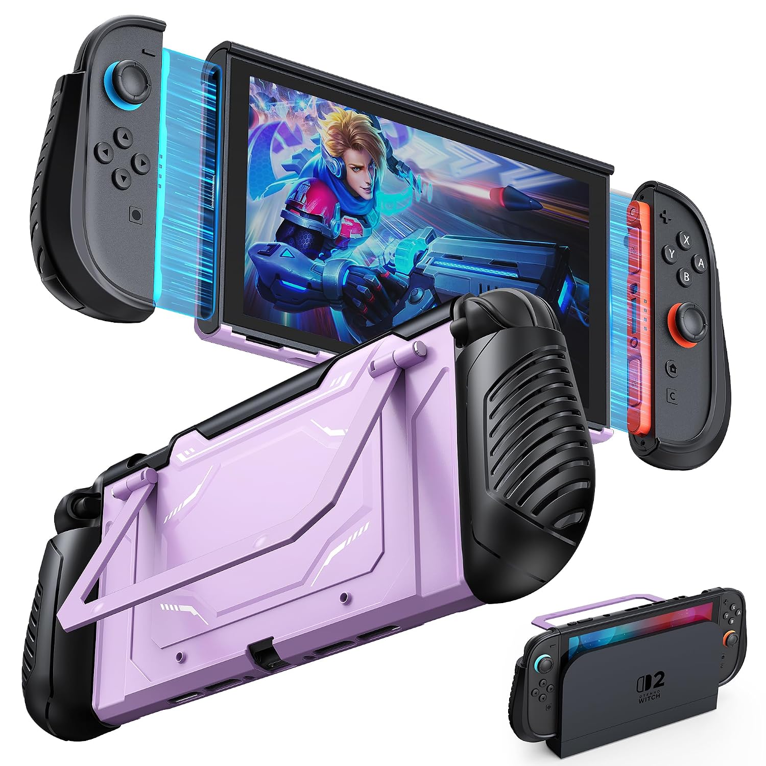 Detalle de FYOUNG NTT130 Dockable Switch 2 Case with Kickstand and Ergonomic Grip
